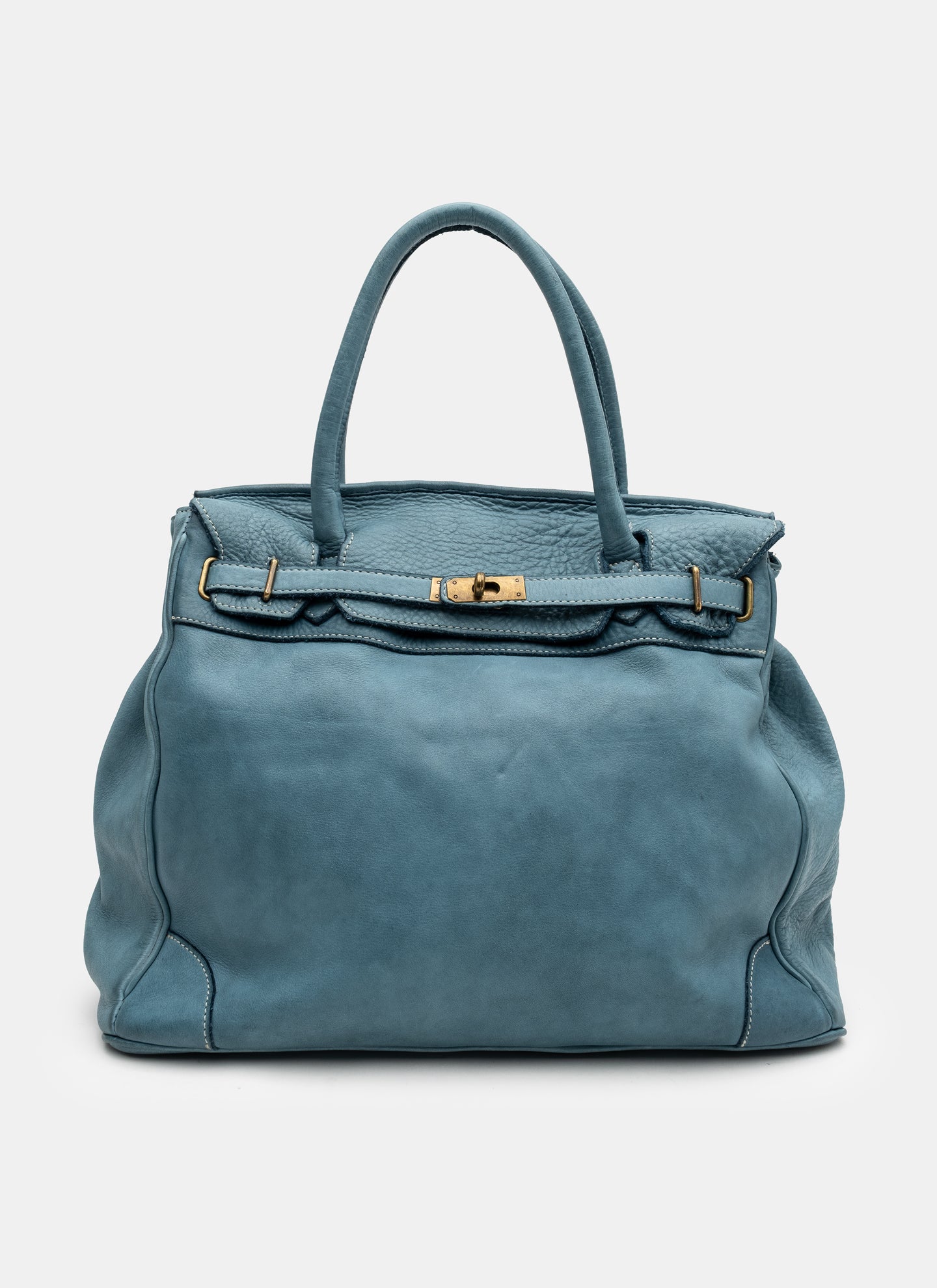 Washed Slouchy Calf Bag in Light Teal