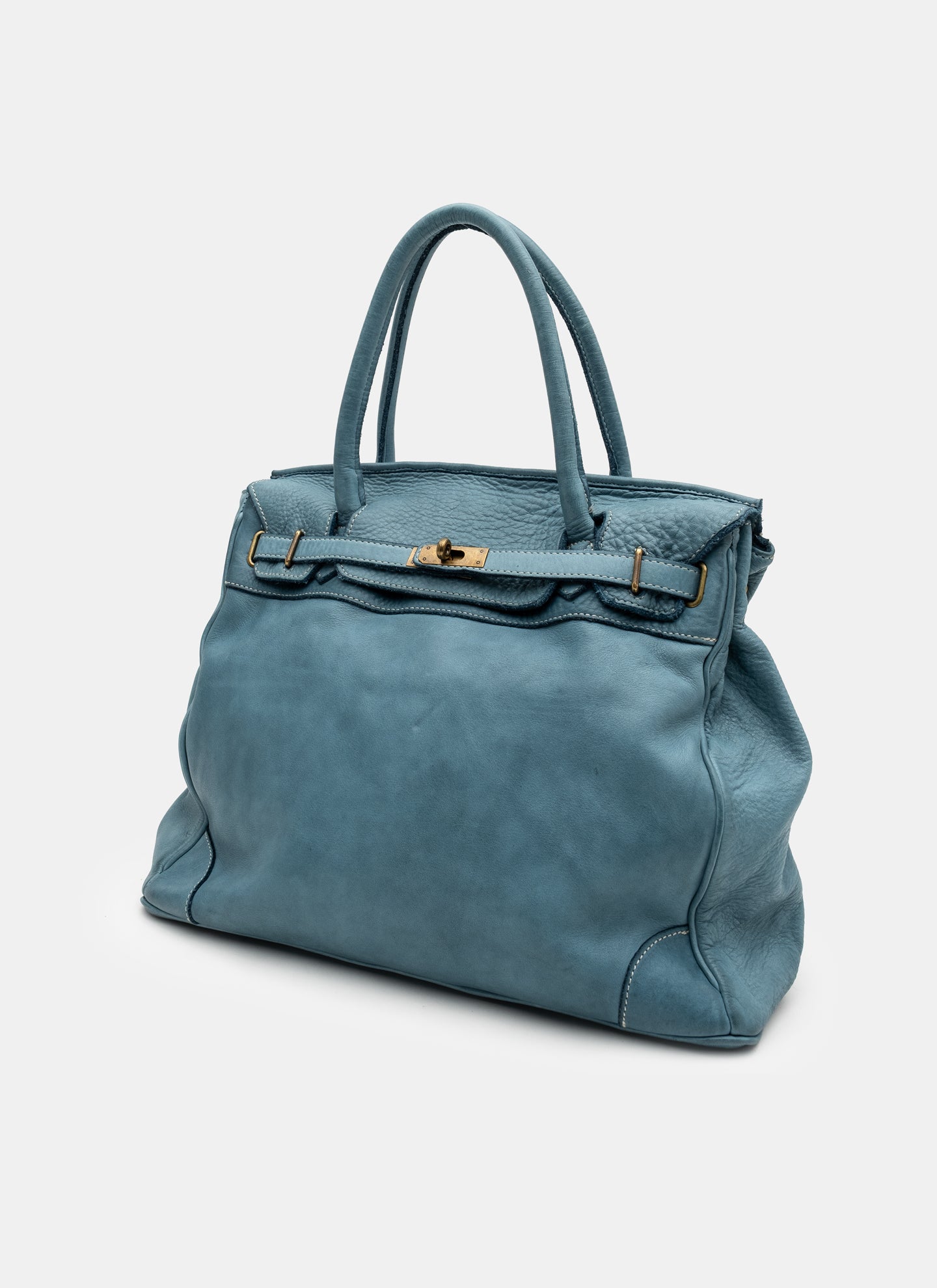 Washed Slouchy Calf Bag in Light Teal