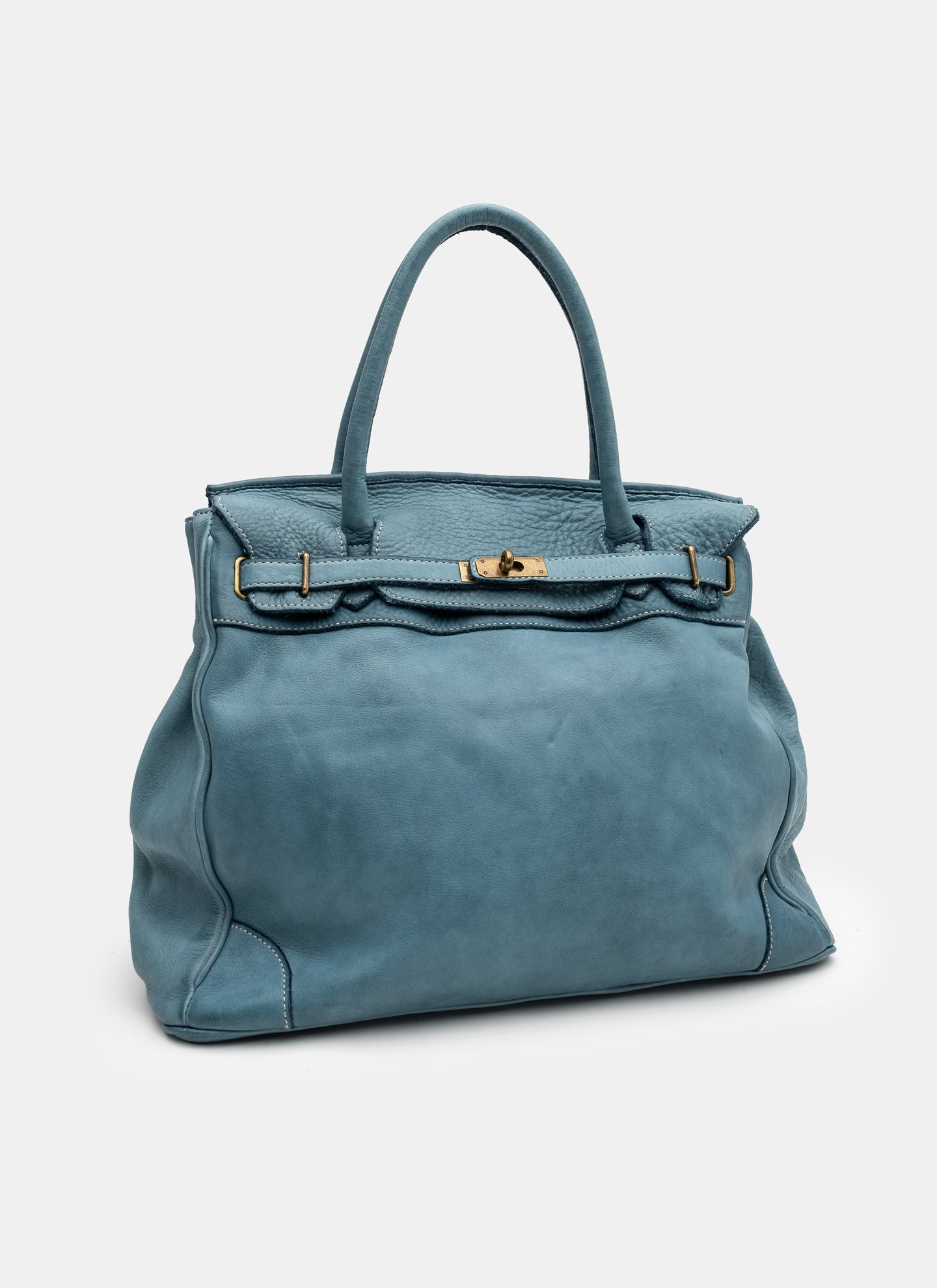 Washed Slouchy Calf Bag in Light Teal