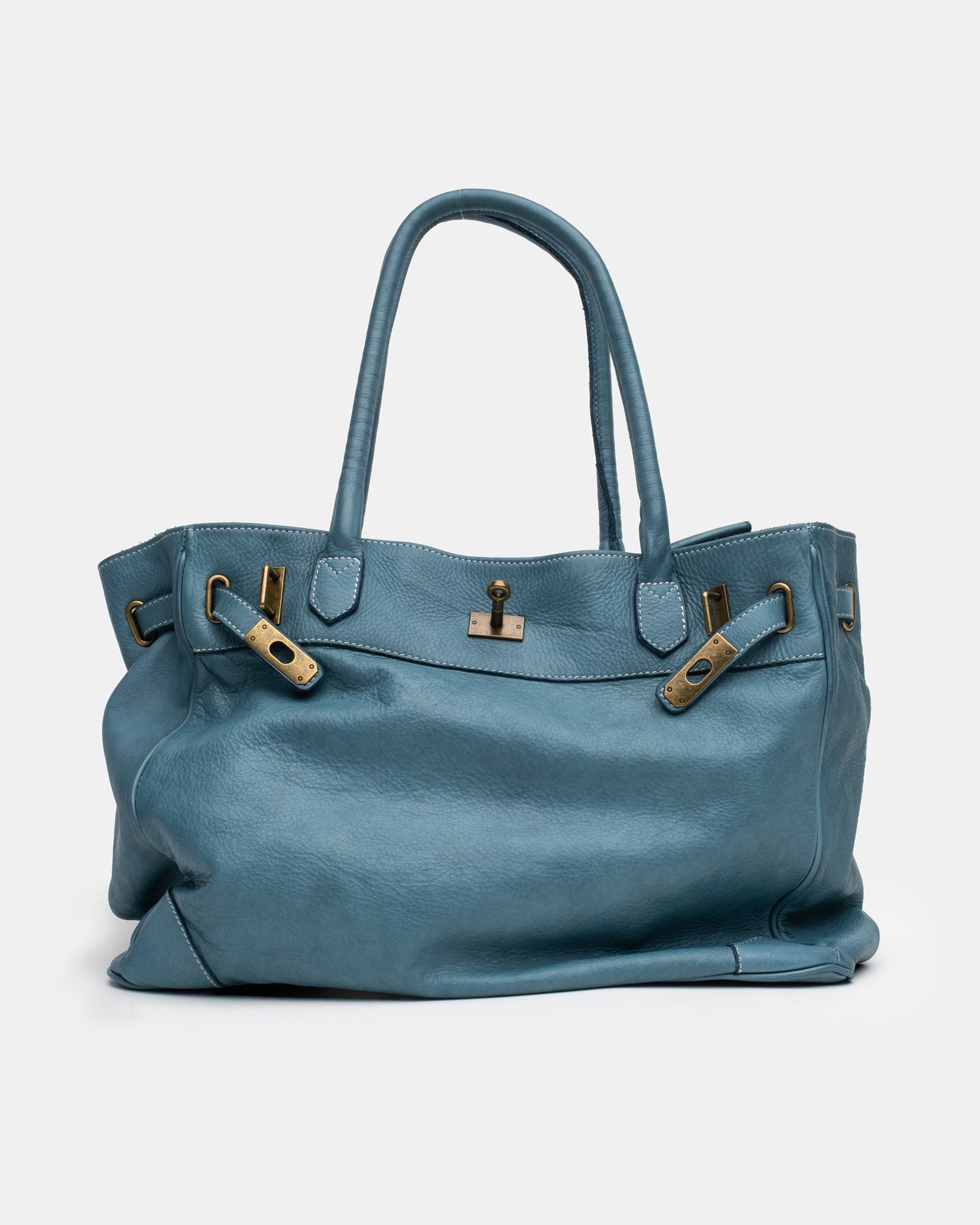 Washed Slouchy Calf Bag in Dusty Teal