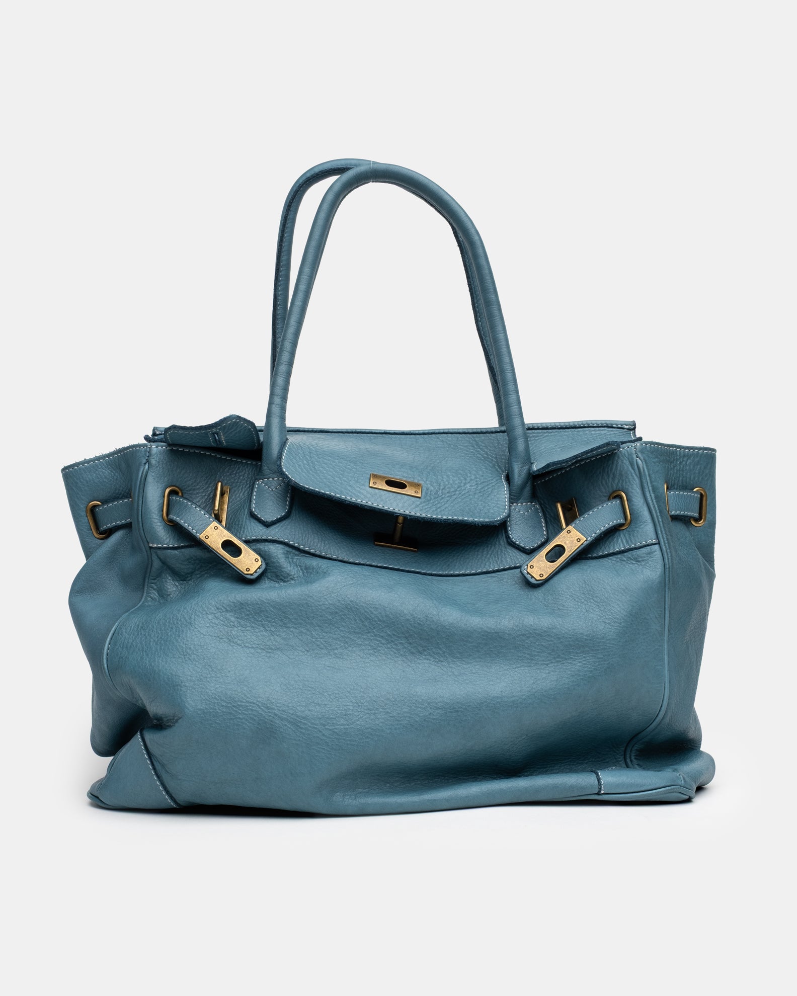 Washed Slouchy Calf Bag in Dusty Teal