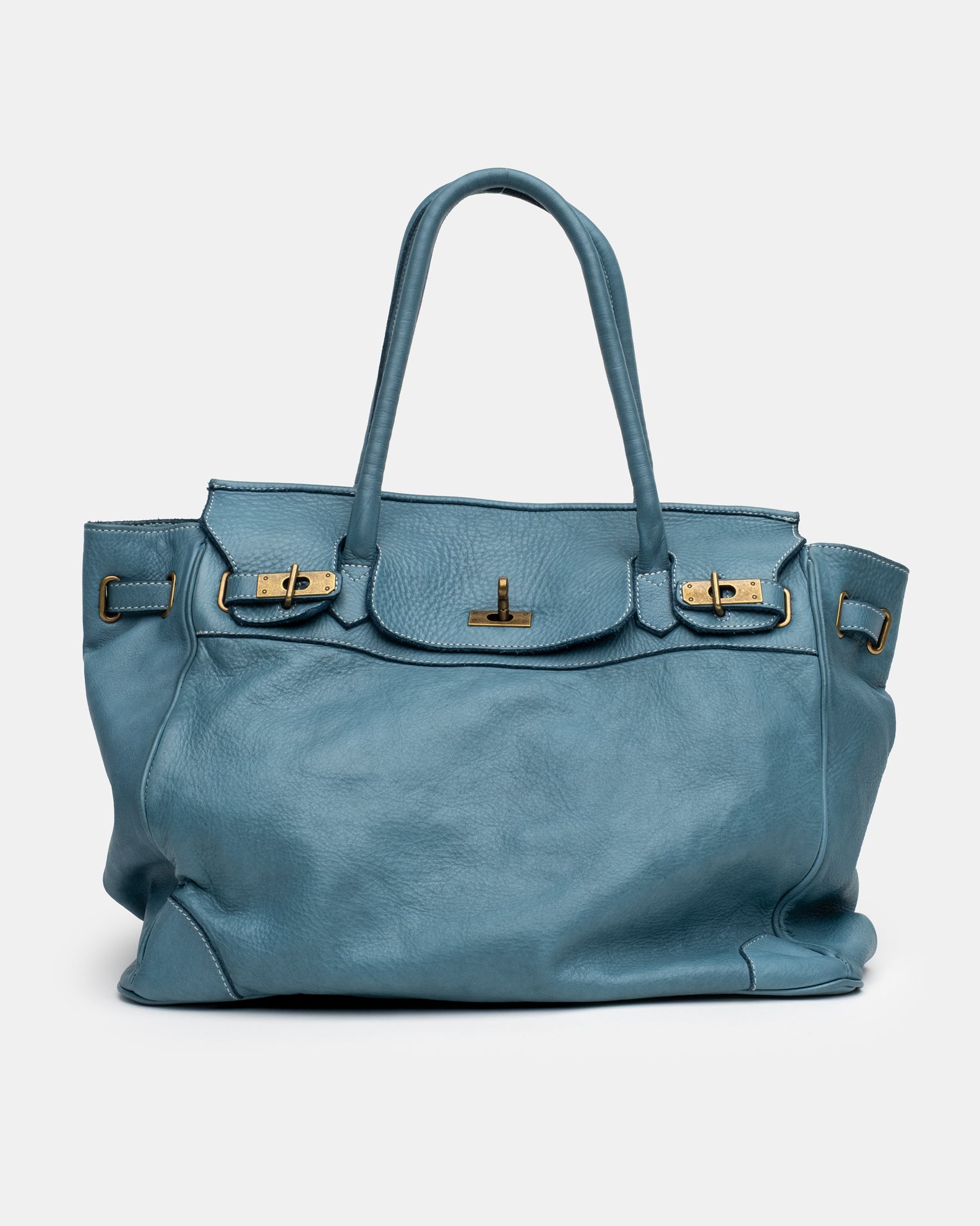 Washed Slouchy Calf Bag in Dusty Teal