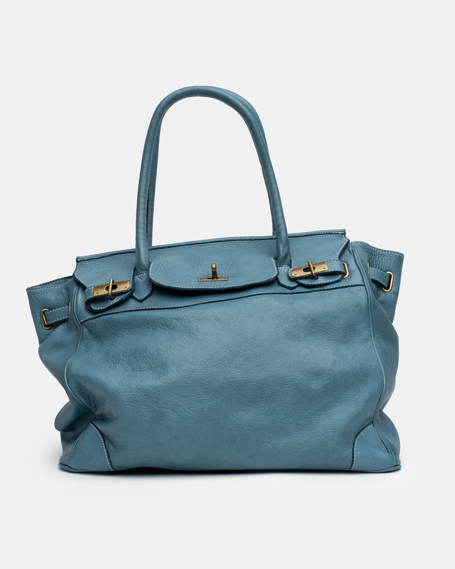 Washed Slouchy Calf Bag in Dusty Teal