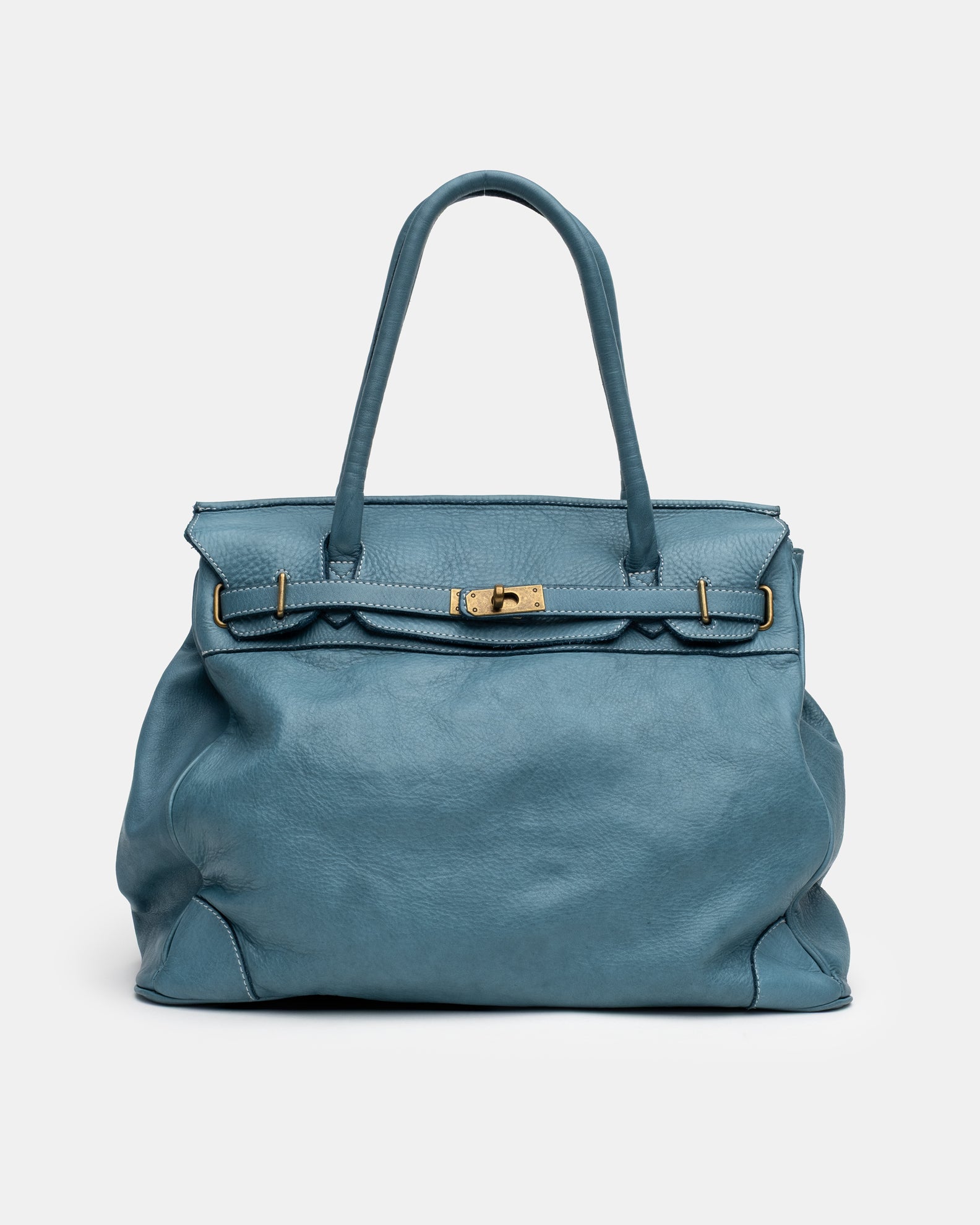 Washed Slouchy Calf Bag in Dusty Teal
