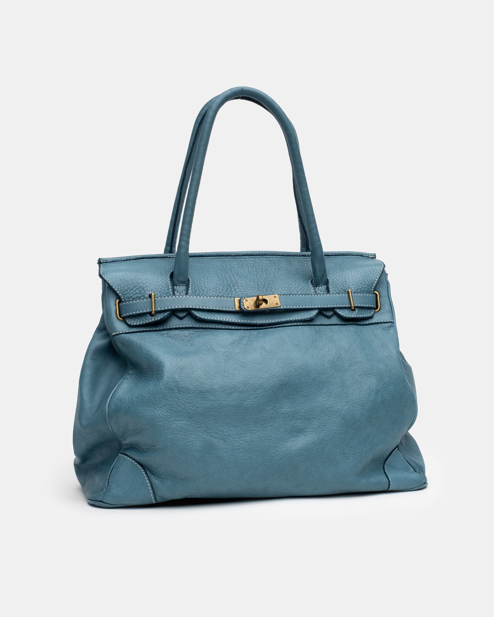 Washed Slouchy Calf Bag in Dusty Teal