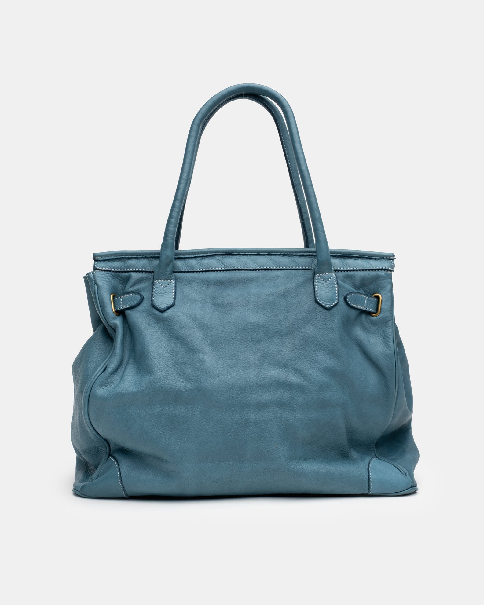 Washed Slouchy Calf Bag in Dusty Teal