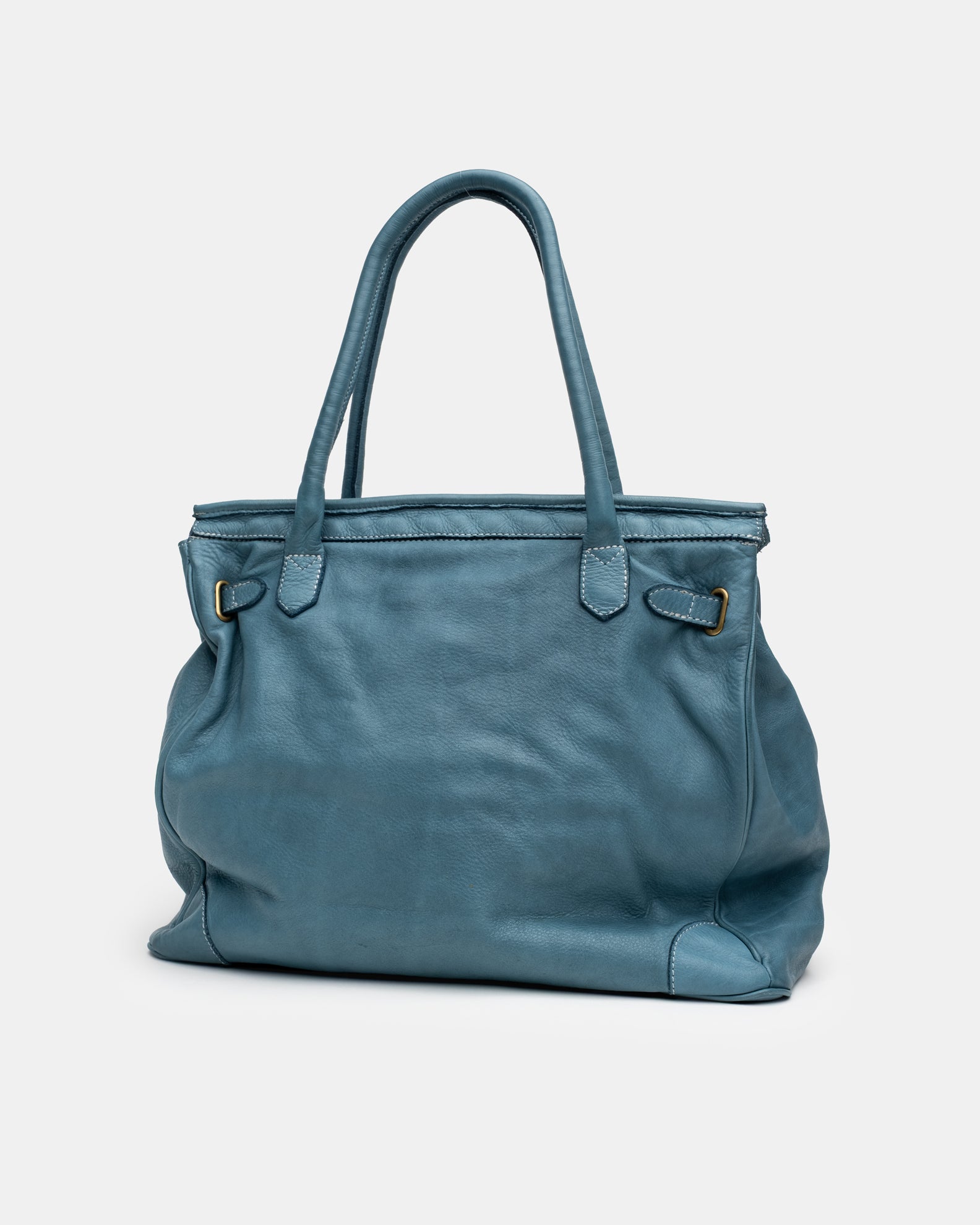 Washed Slouchy Calf Bag in Dusty Teal