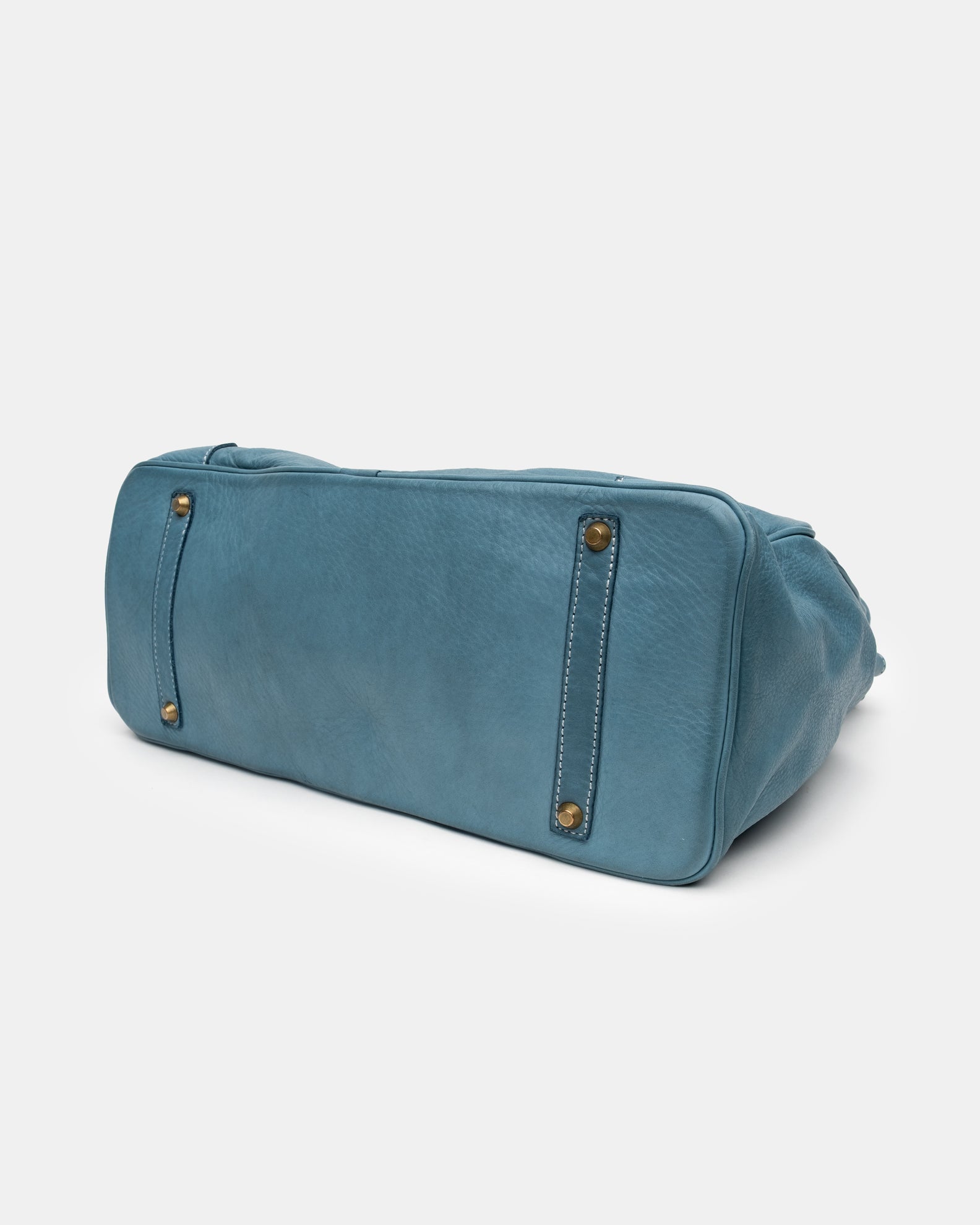 Washed Slouchy Calf Bag in Dusty Teal