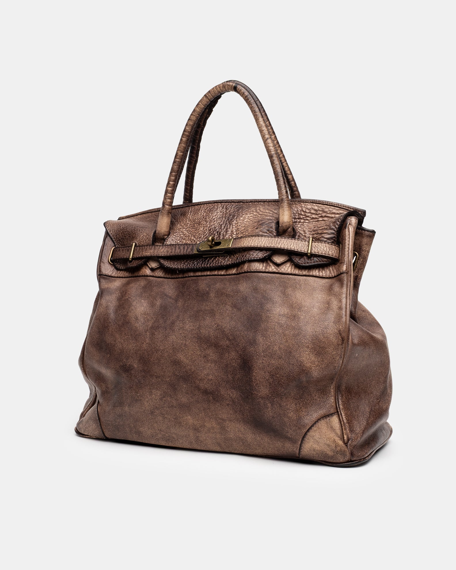 Washed Slouchy Calf Bag in Antique Taupe
