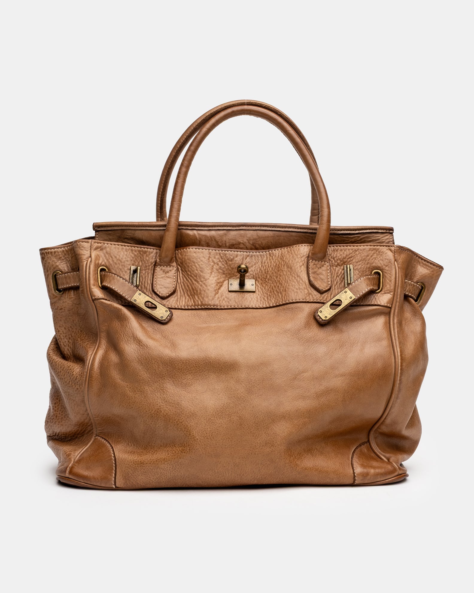 Washed Slouchy Calf Bag in Caramel