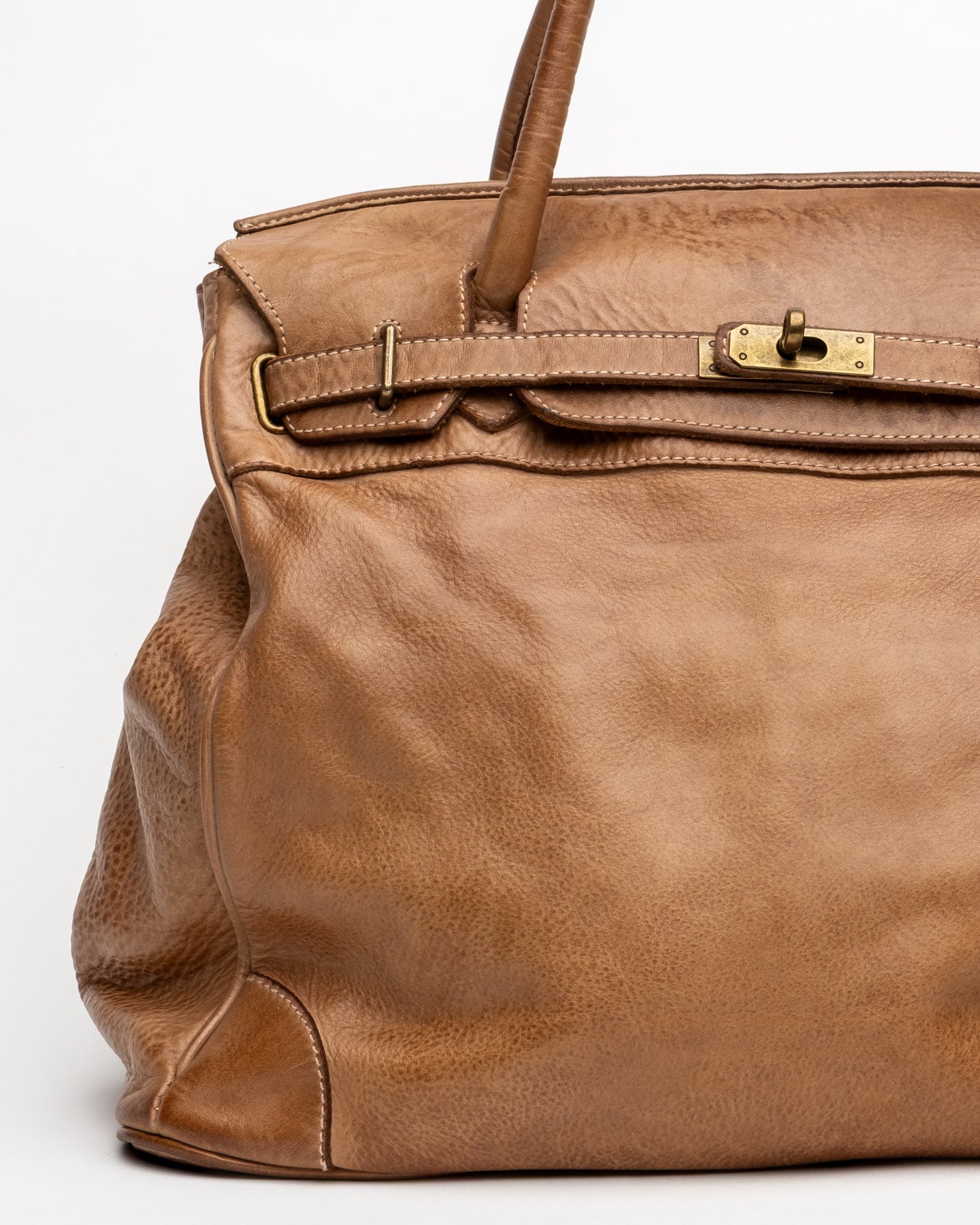 Washed Slouchy Calf Bag in Caramel
