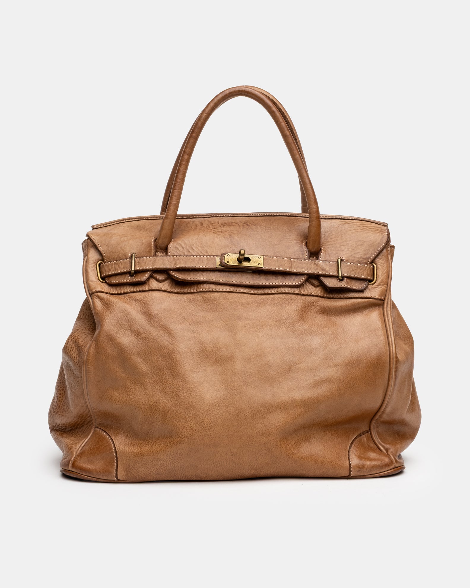 Washed Slouchy Calf Bag in Caramel
