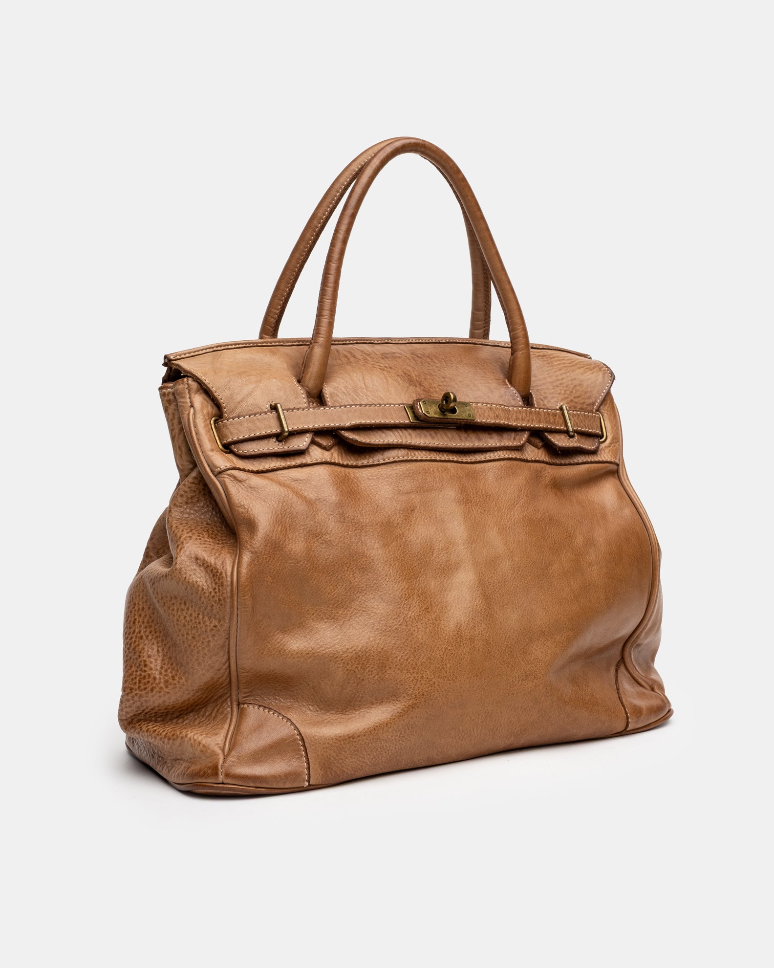 Washed Slouchy Calf Bag in Caramel