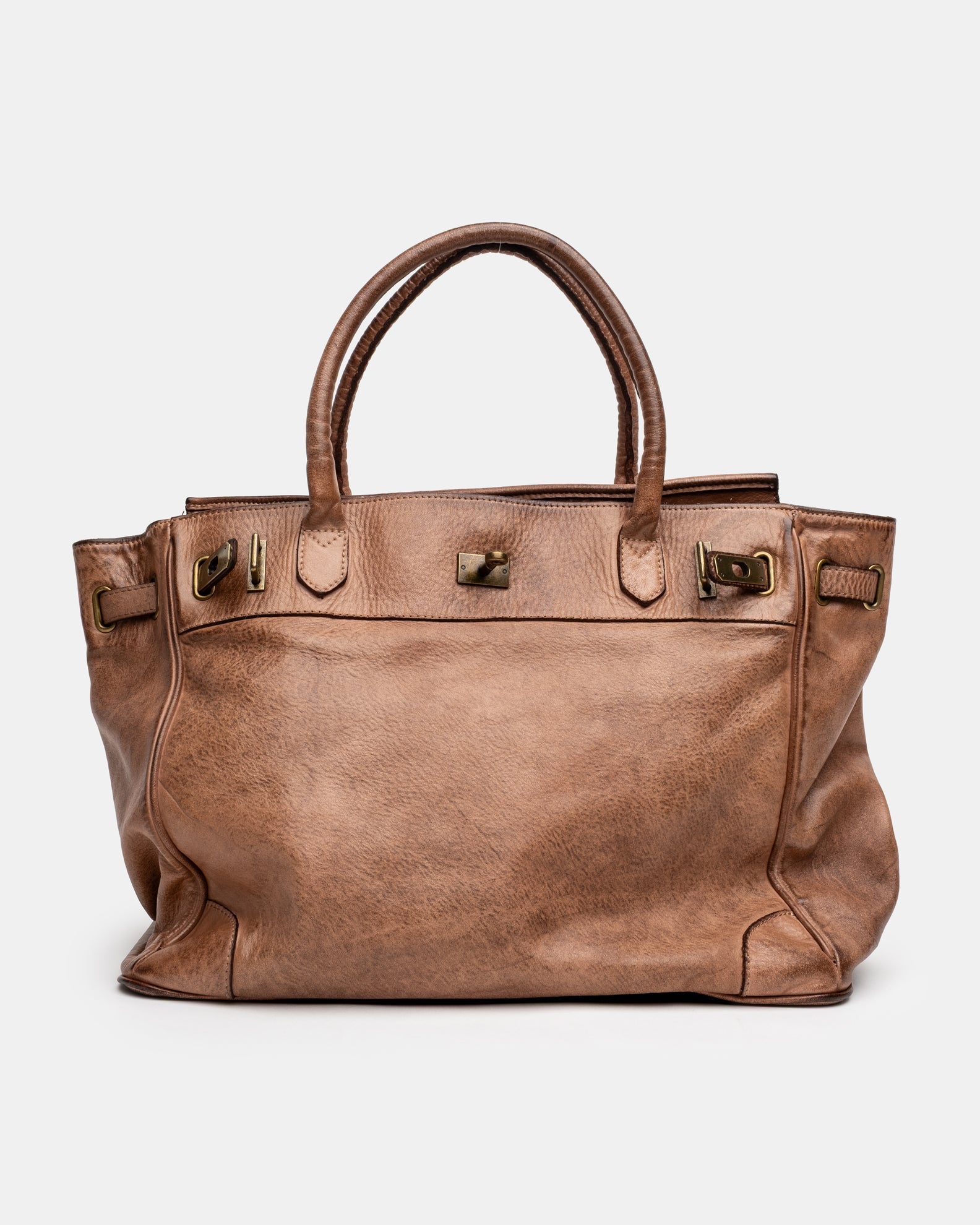 Washed Slouchy Calf Bag in Antique Brass