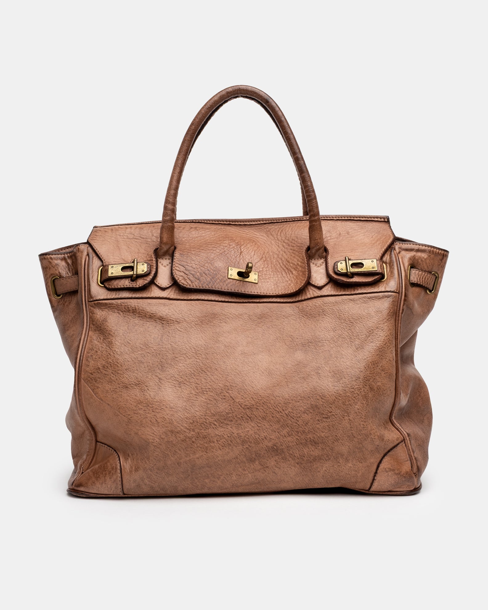 Washed Slouchy Calf Bag in Antique Brass