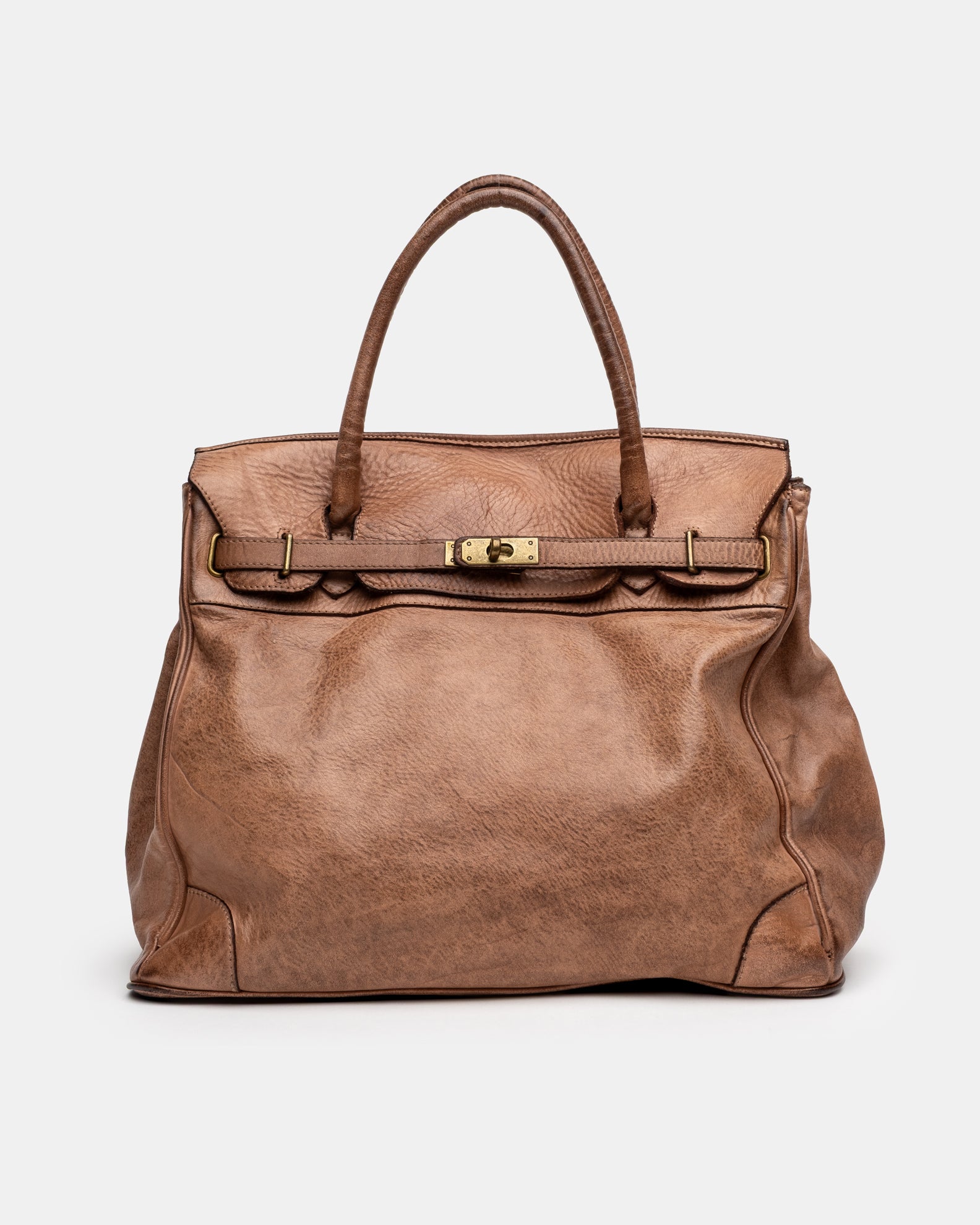 Washed Slouchy Calf Bag in Antique Brass