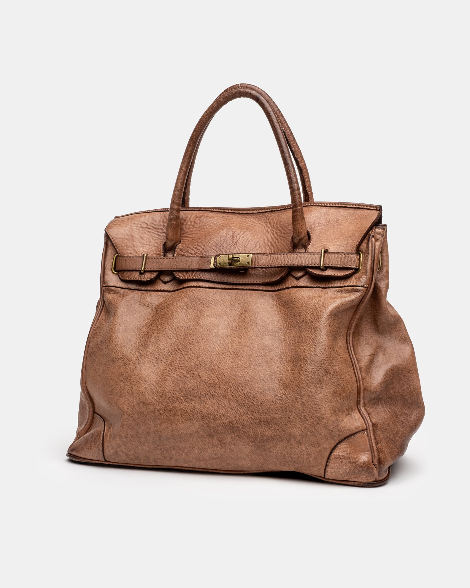 Washed Slouchy Calf Bag in Antique Brass