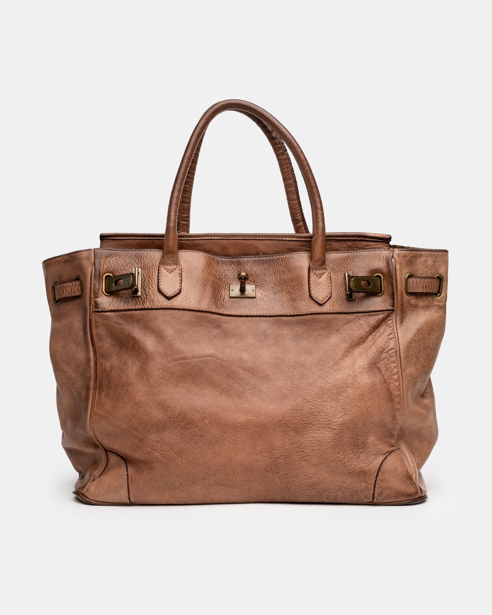 Washed Slouchy Calf Bag in Antique Brass