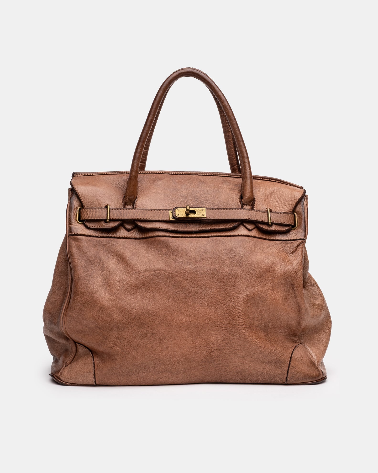 Washed Slouchy Calf Bag in Antique Brass