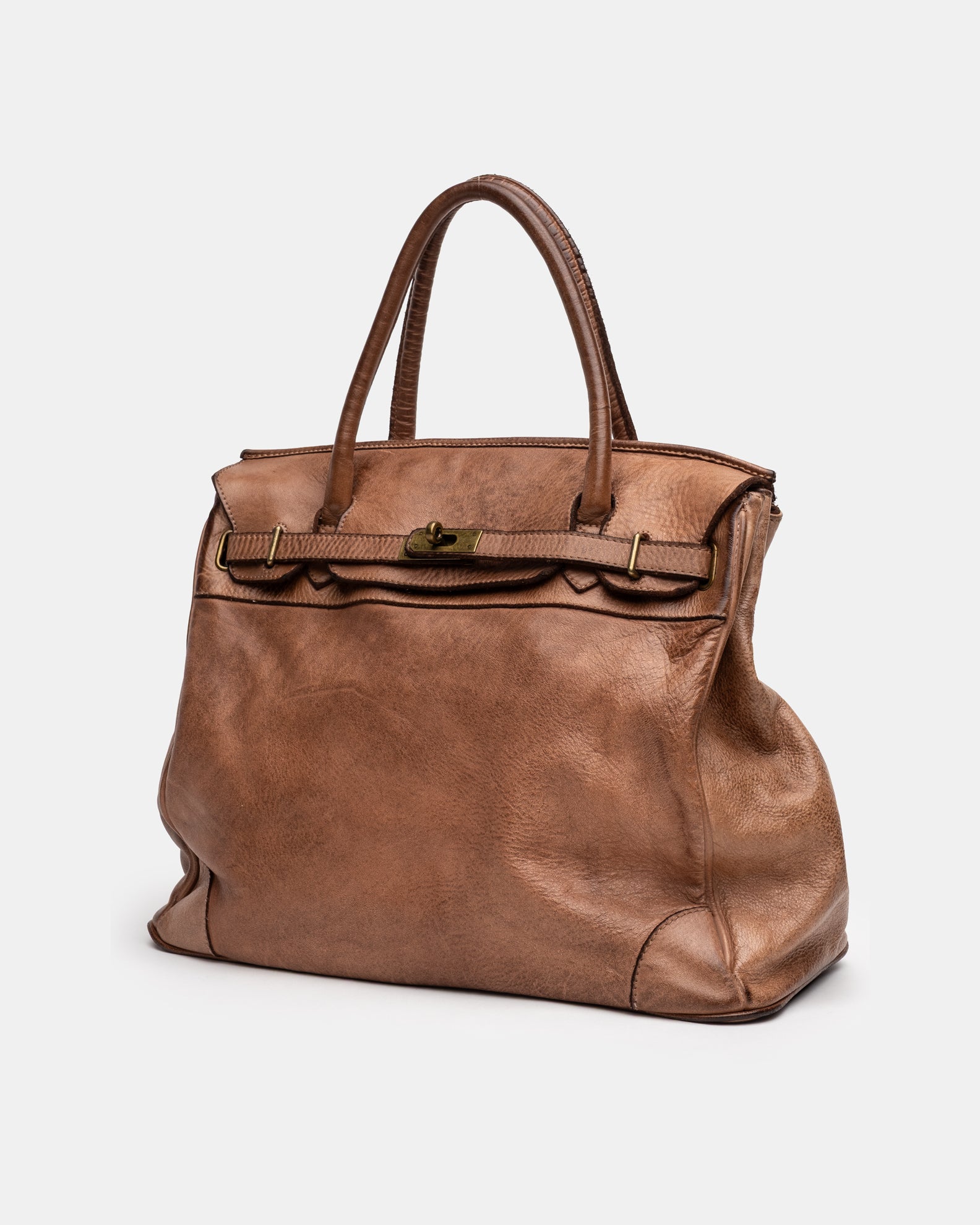 Washed Slouchy Calf Bag in Antique Brass