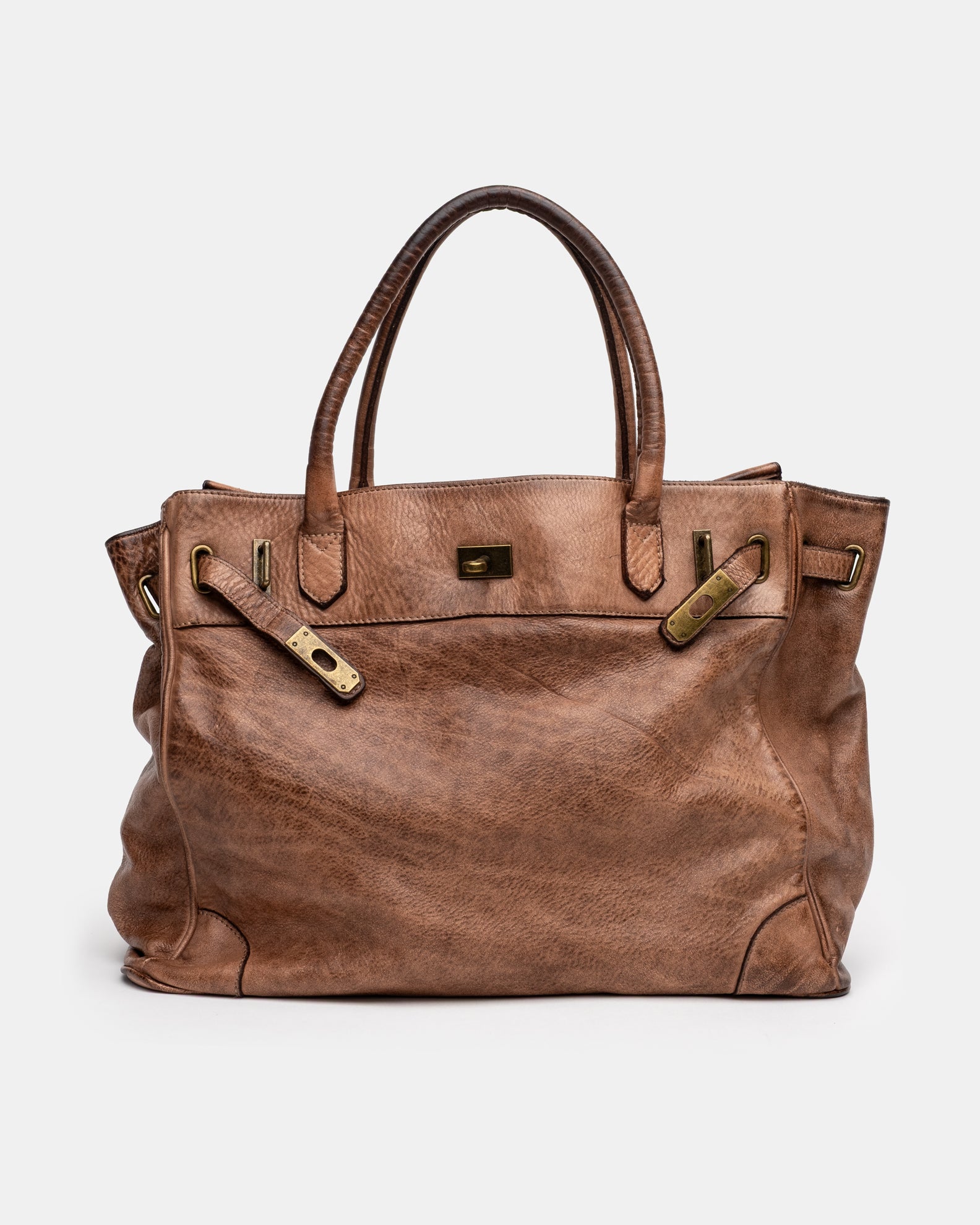 Washed Slouchy Calf Bag in Antique Brass