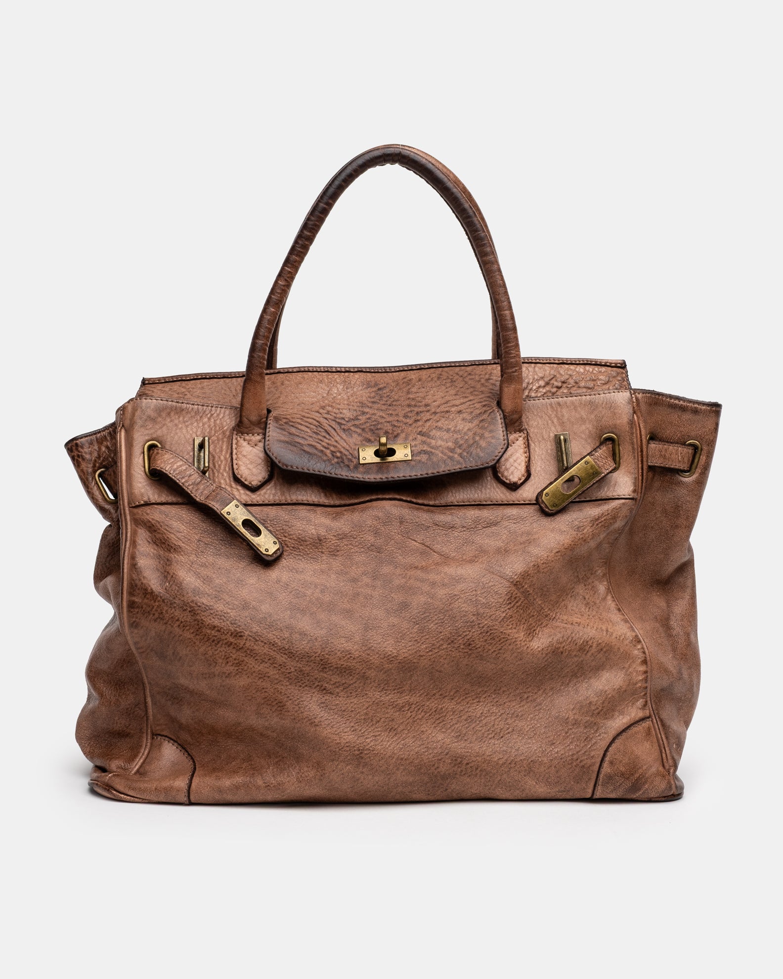 Washed Slouchy Calf Bag in Antique Brass