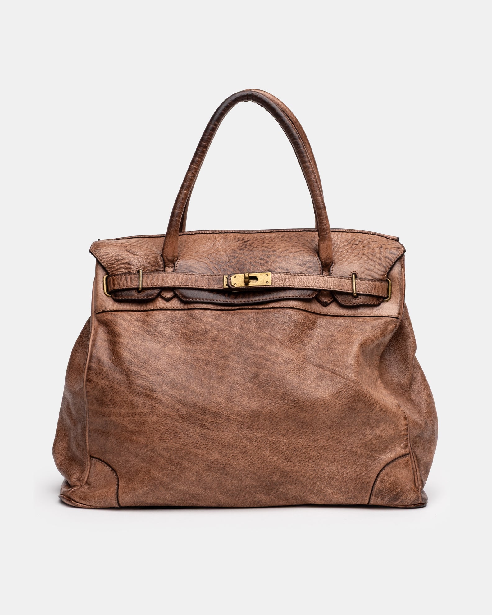Washed Slouchy Calf Bag in Antique Brass