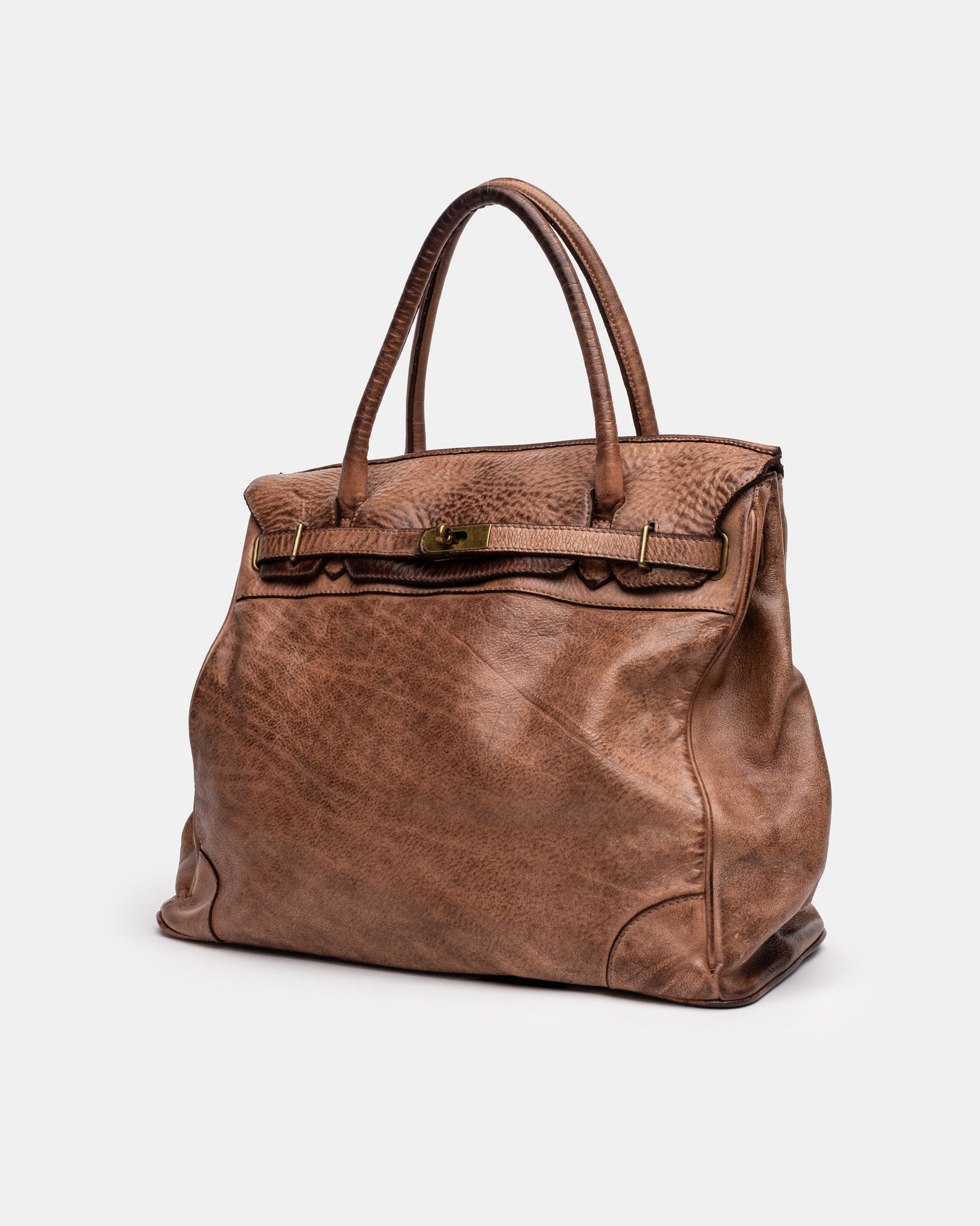 Washed Slouchy Calf Bag in Antique Brass