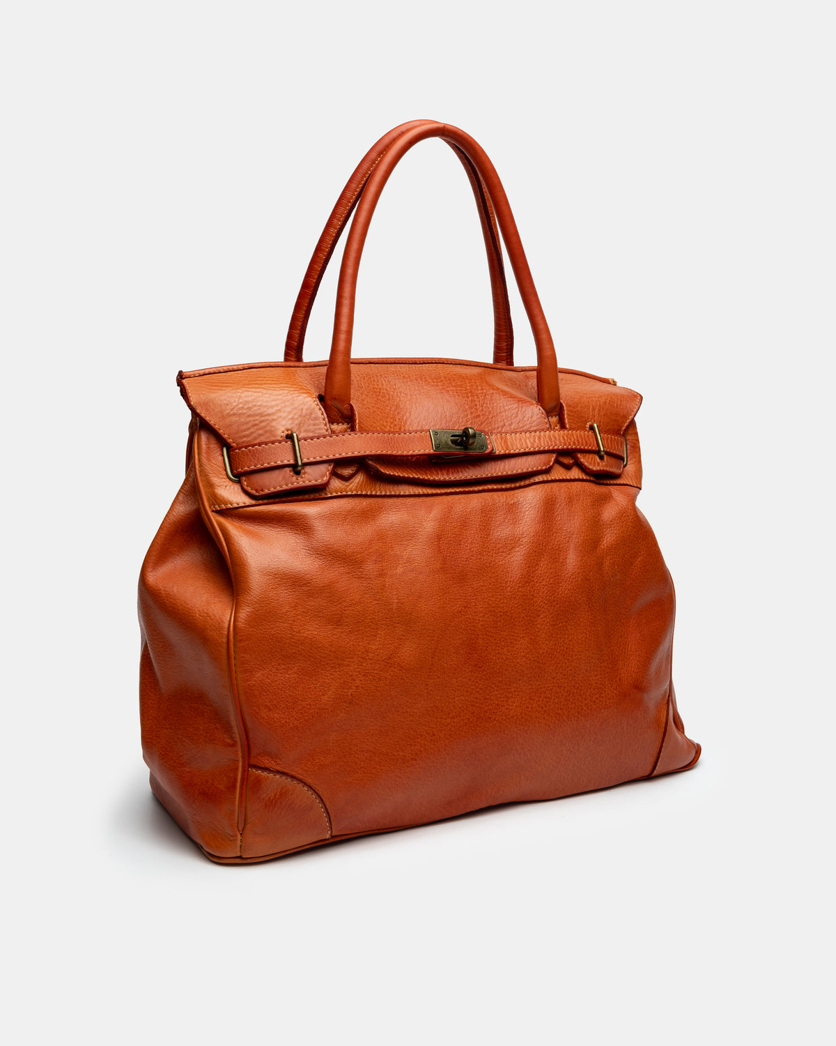 Washed Slouchy Calf Bag in Tangerine