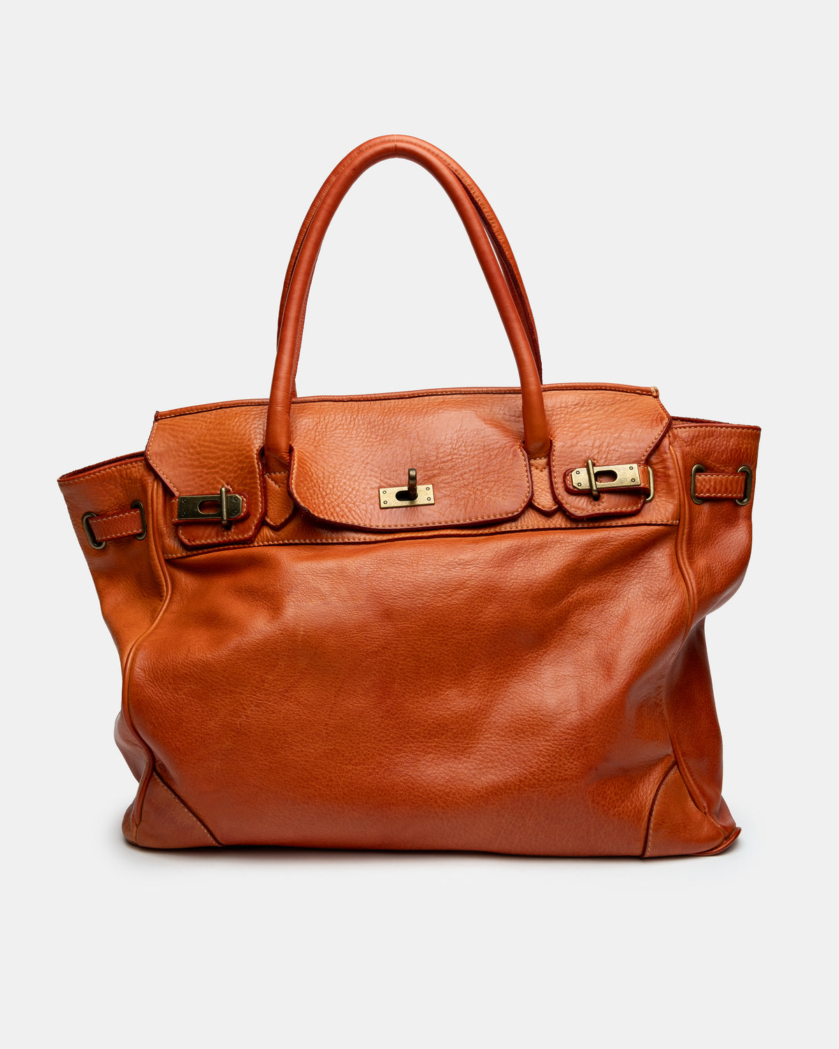 Washed Slouchy Calf Bag in Tangerine