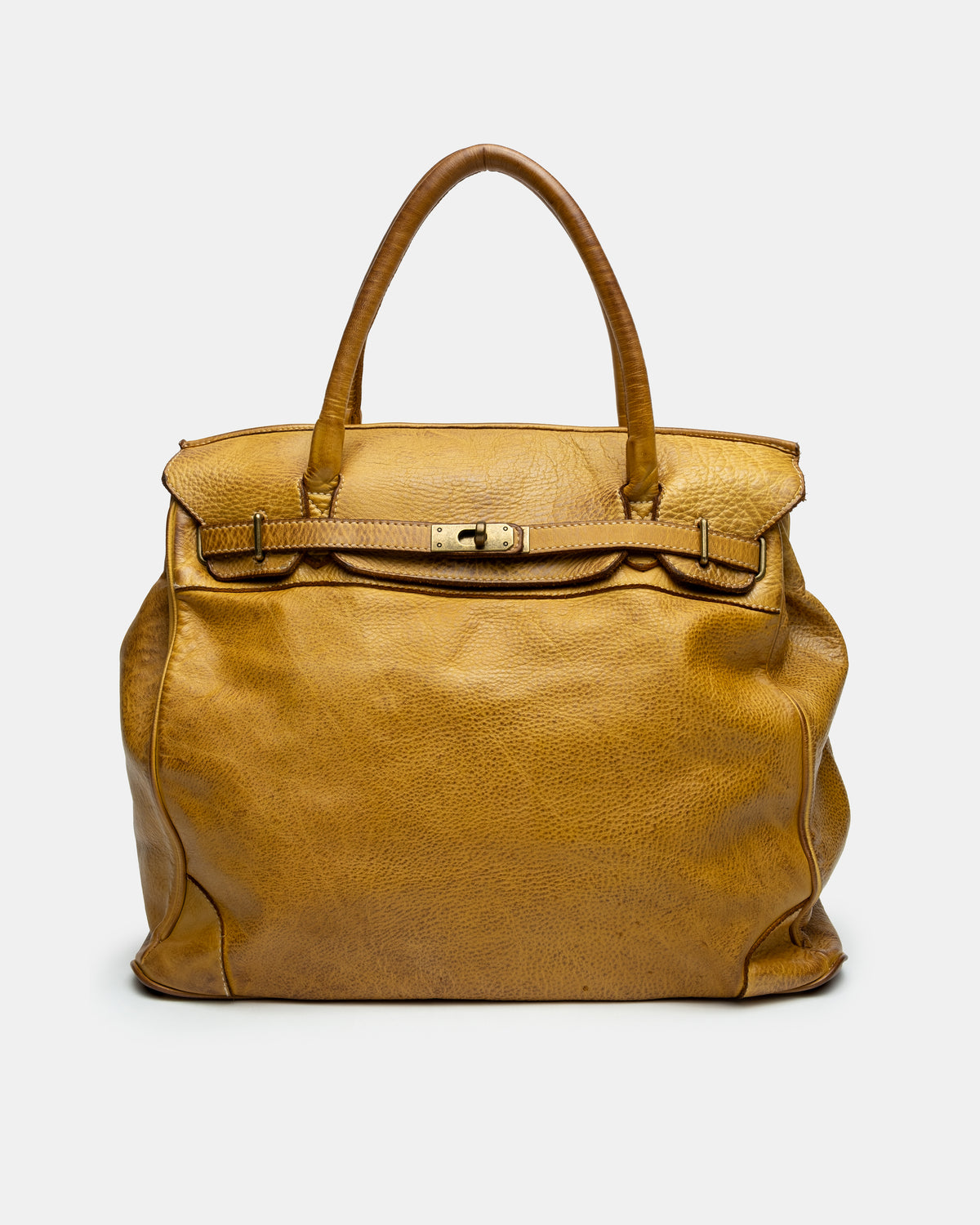 Washed Slouchy Calf-Leather Shoulder Bag in Mustard