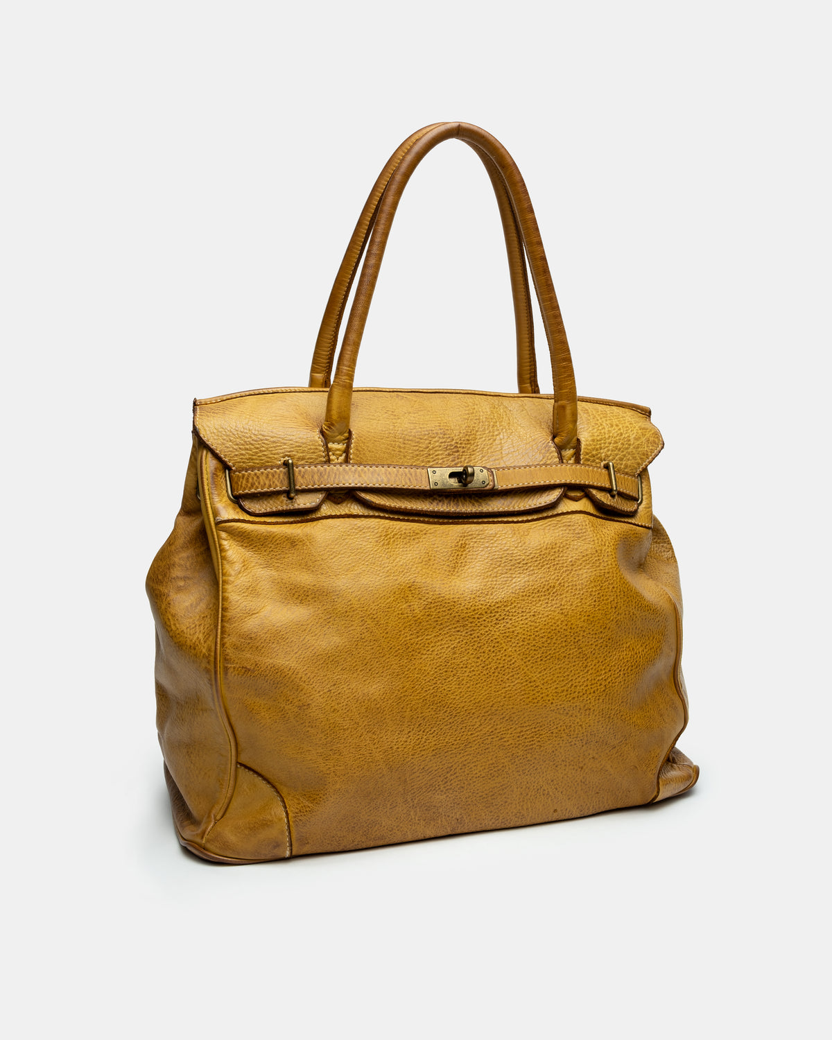 Washed Slouchy Calf-Leather Shoulder Bag in Mustard