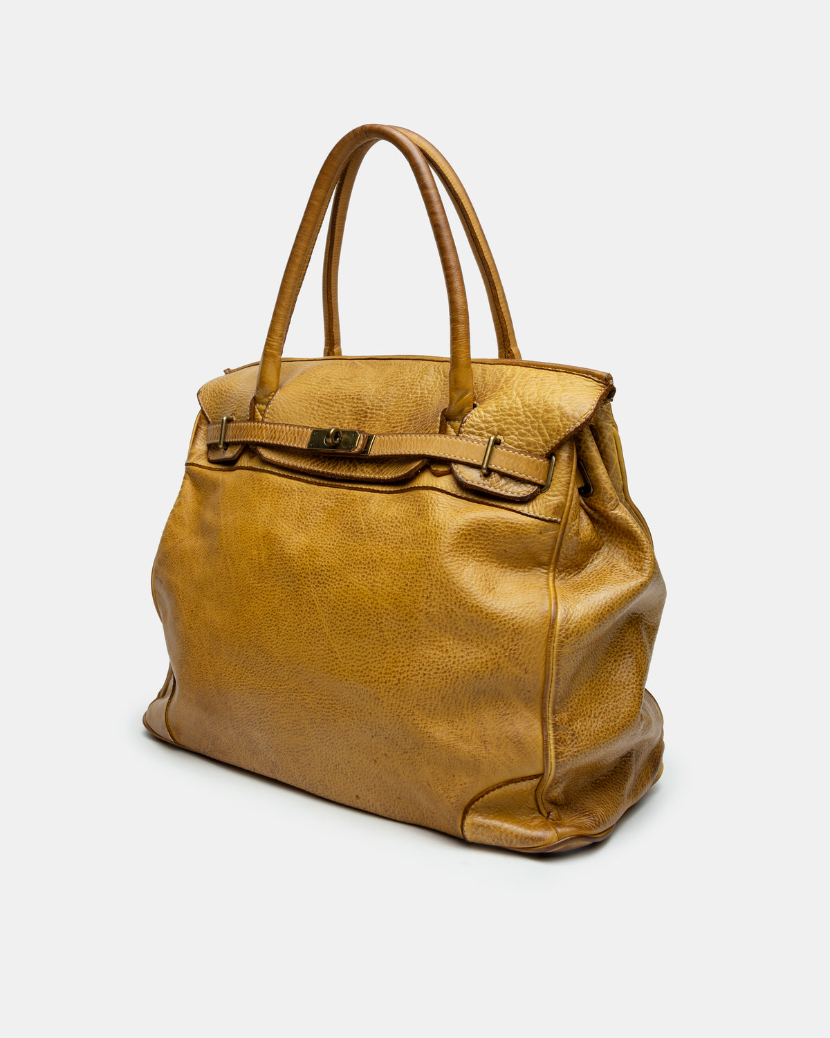 Washed Slouchy Calf-Leather Shoulder Bag in Mustard