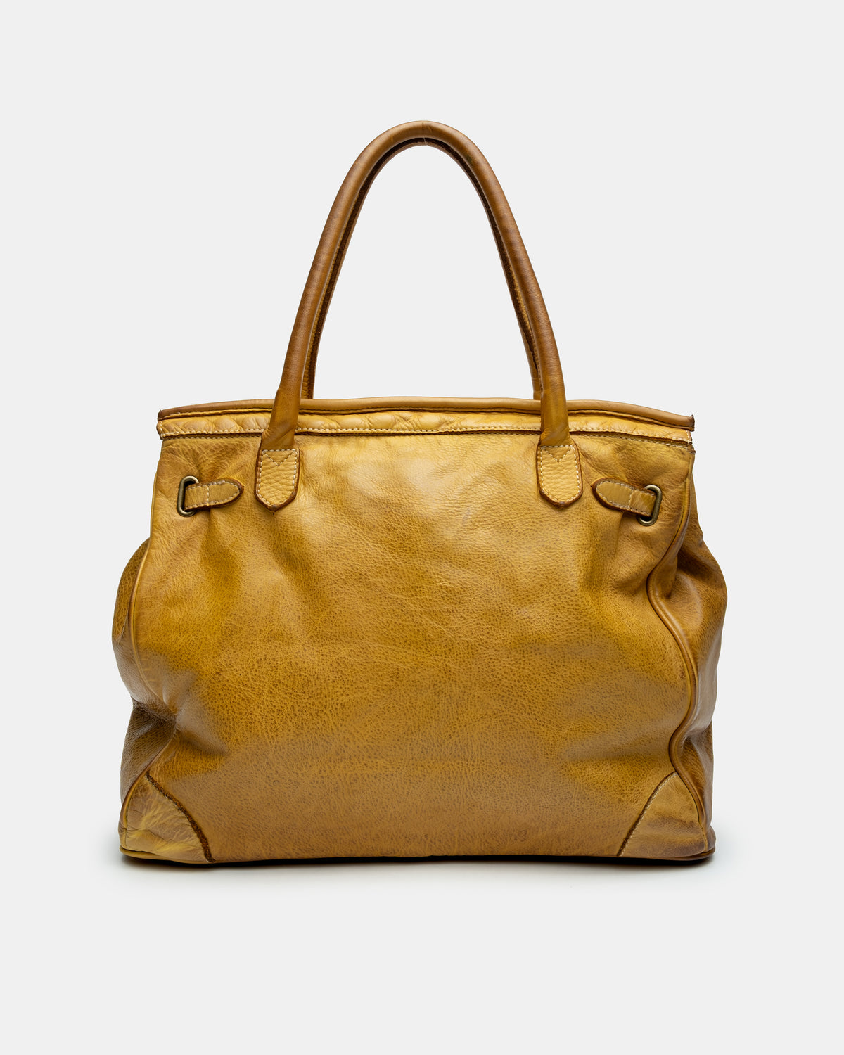 Washed Slouchy Calf-Leather Shoulder Bag in Mustard