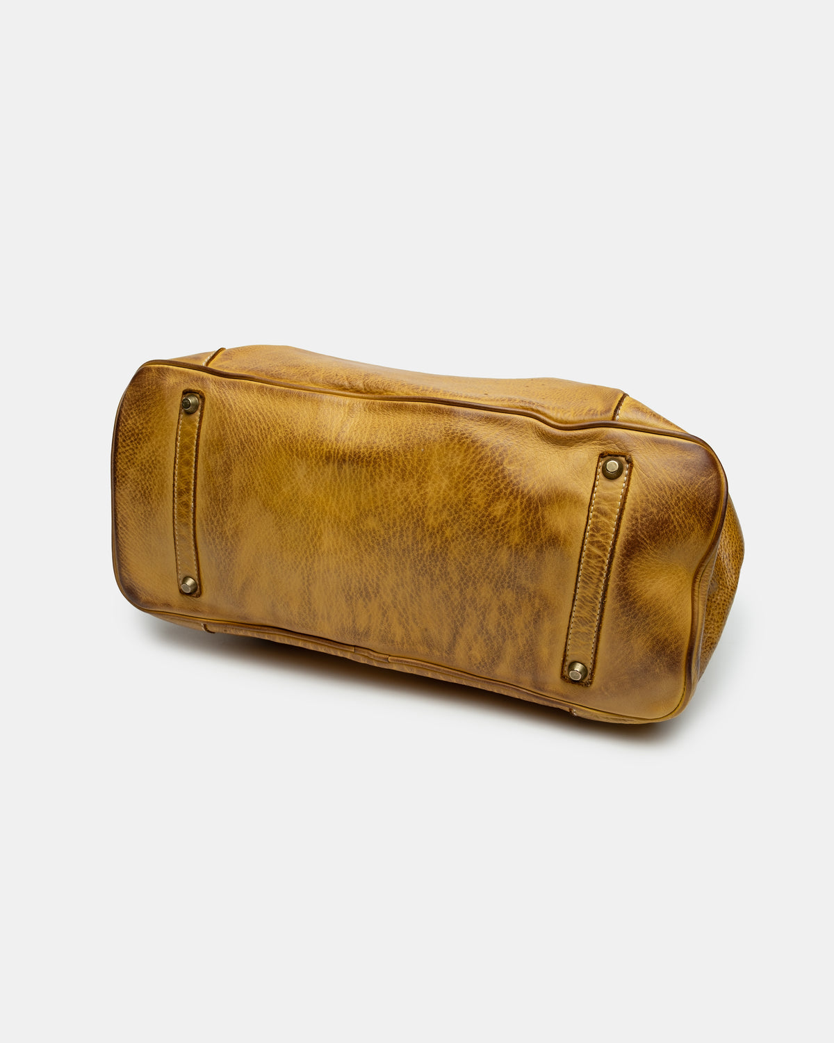 Washed Slouchy Calf-Leather Shoulder Bag in Mustard