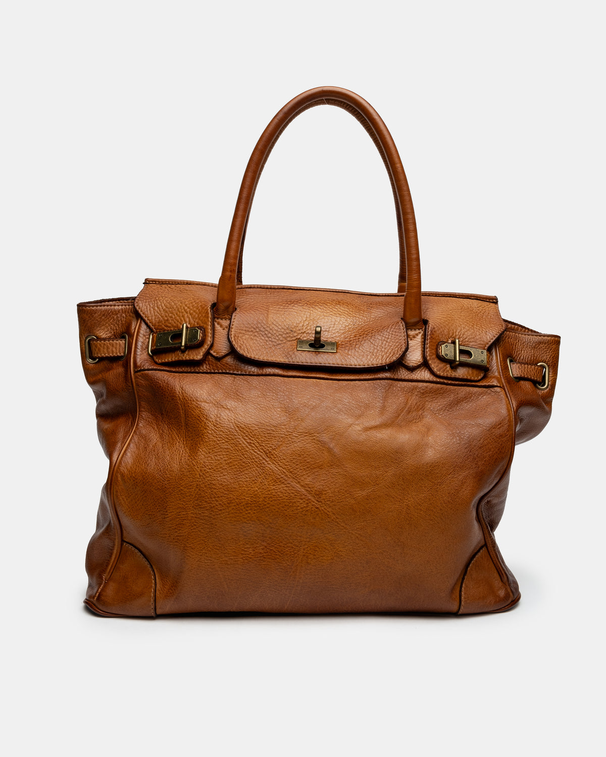 Washed Slouchy Calf Bag in Aged Cognac