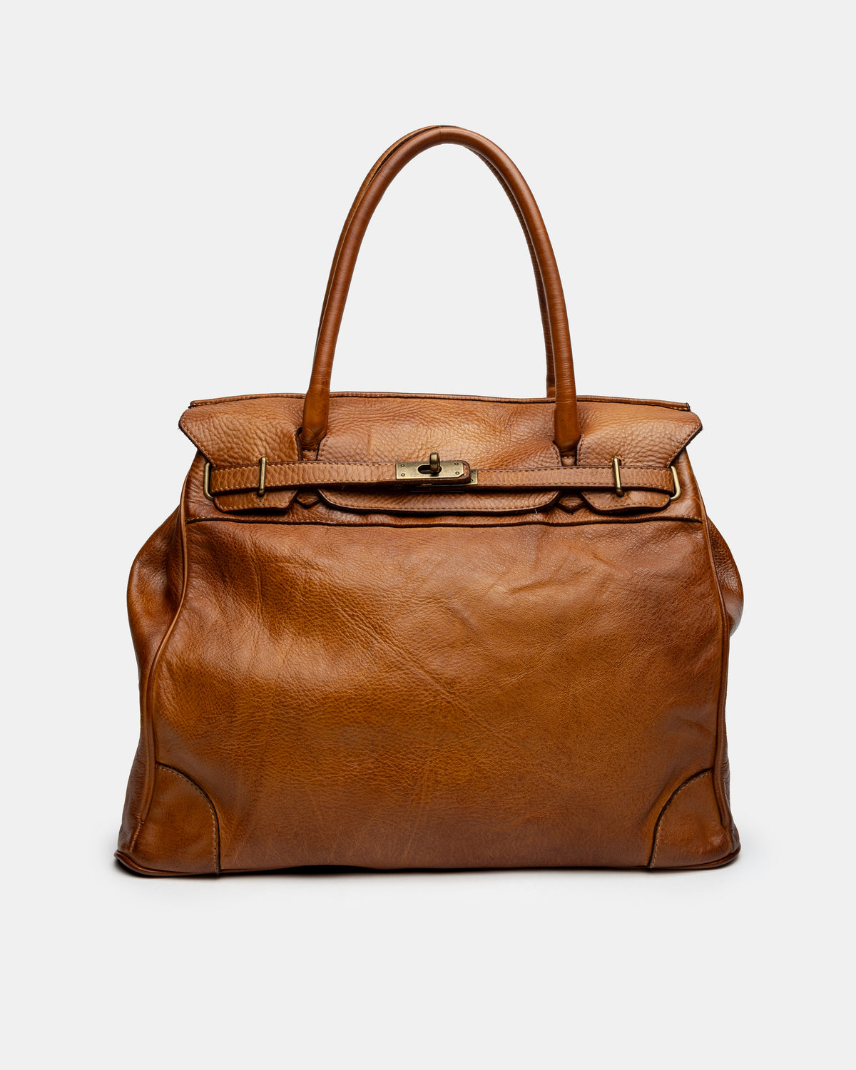 Washed Slouchy Calf Bag in Aged Cognac