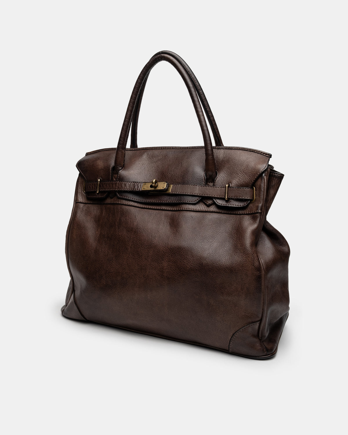 Washed Slouchy Calf Bag in Chocolate