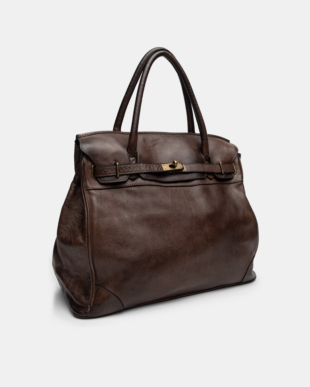 Washed Slouchy Calf Bag in Chocolate