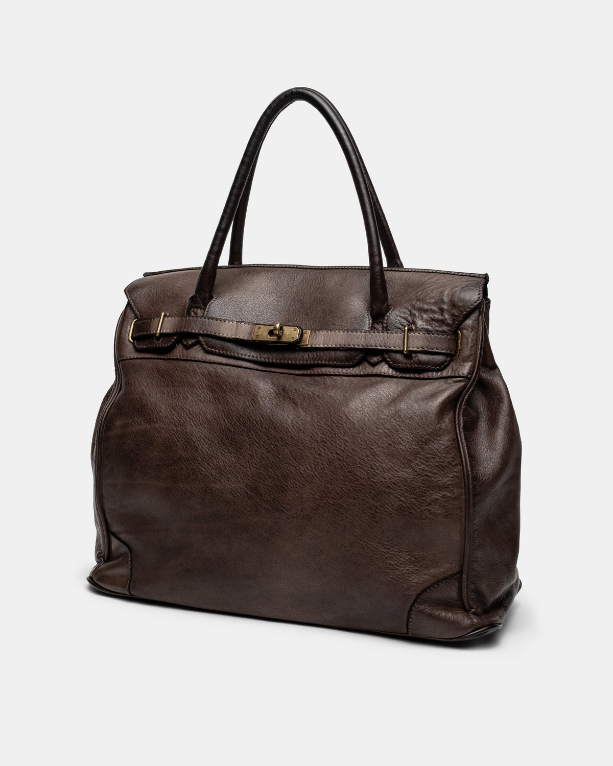 Washed Slouchy Calf Bag in Chocolate