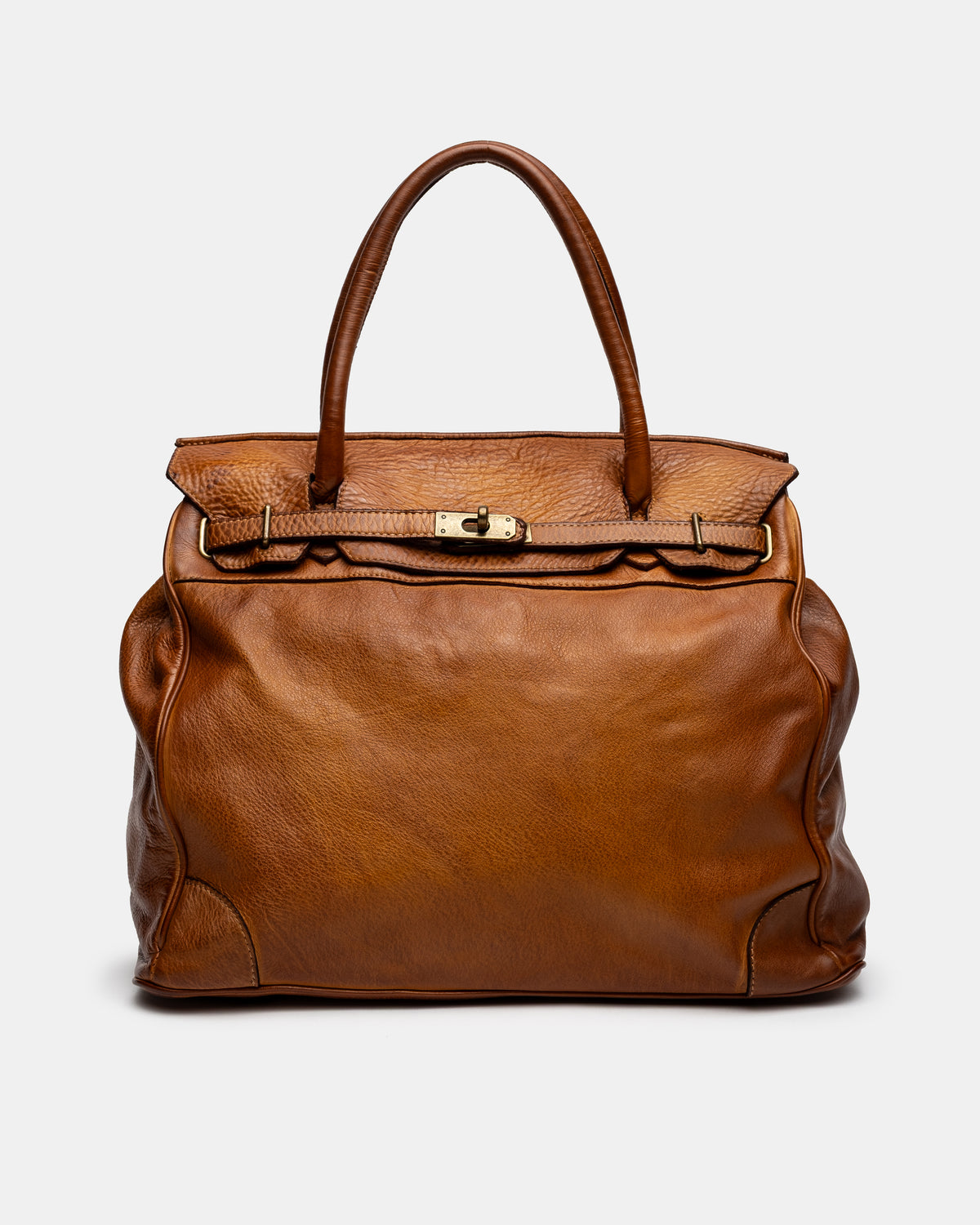 Washed Slouchy Calf Bag in Aged Cognac