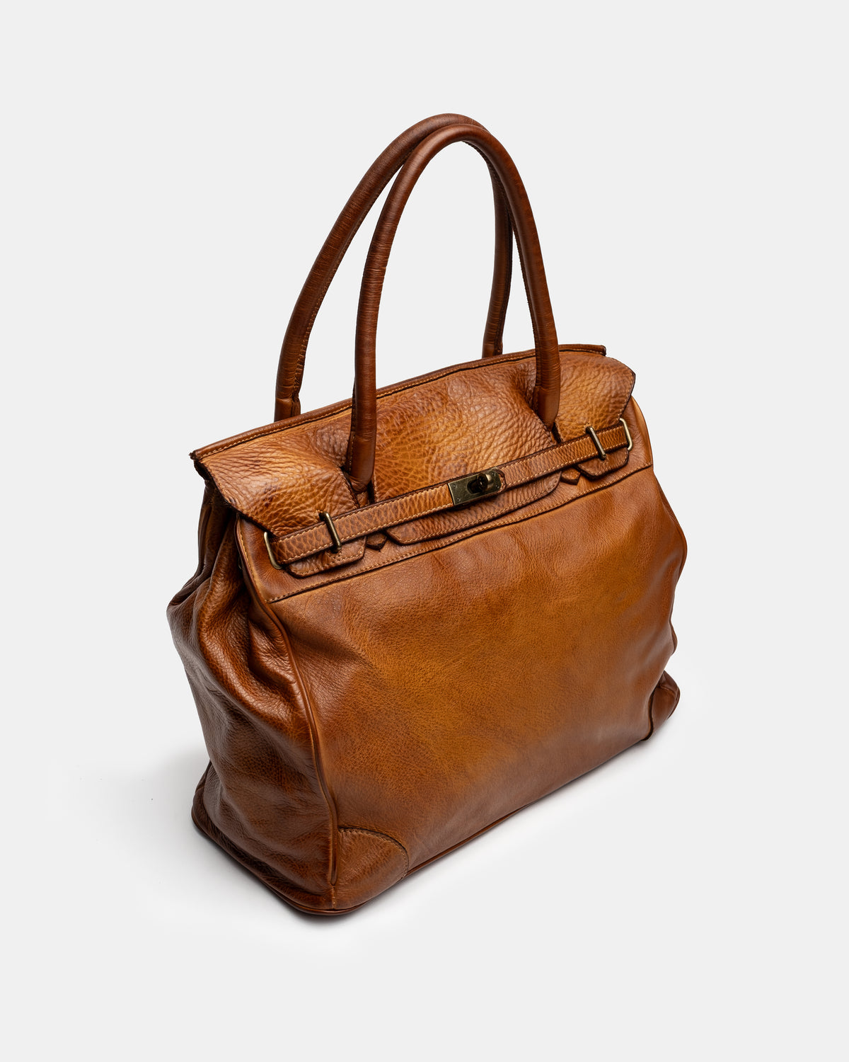 Washed Slouchy Calf Bag in Aged Cognac