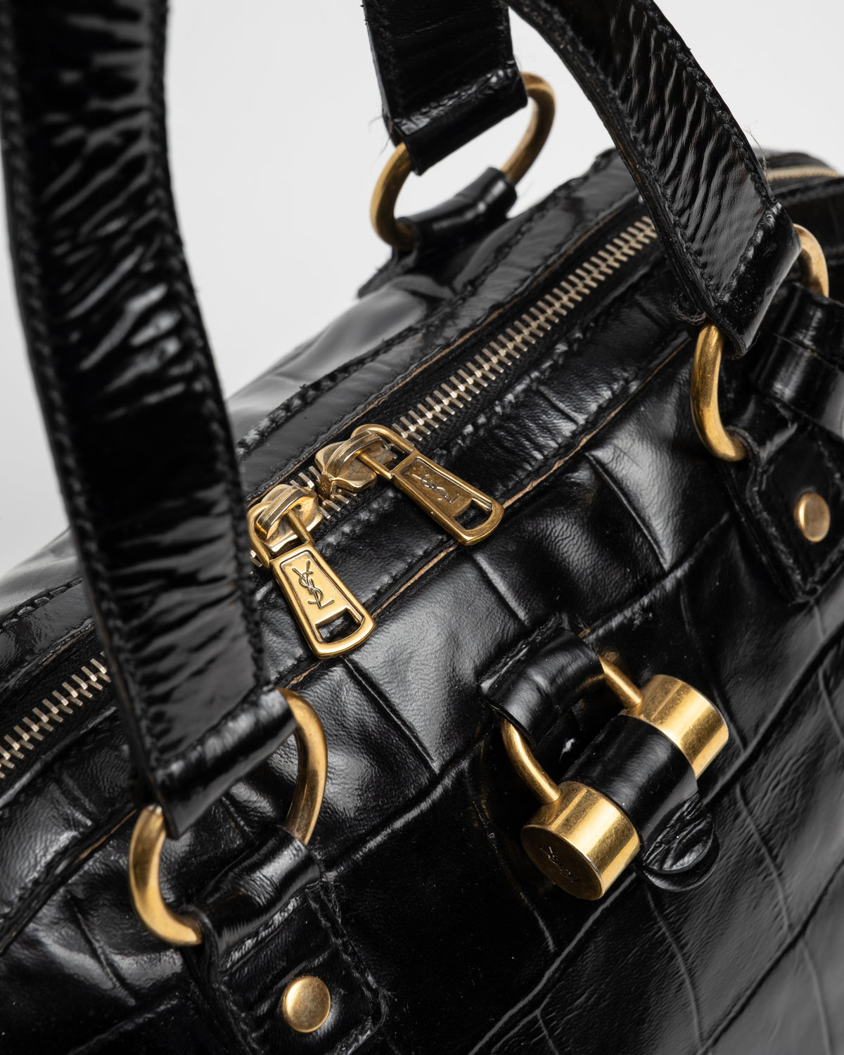 Yves Saint Laurent Rive Gauche - Croc Patent Muse Handbag - C. 2000s