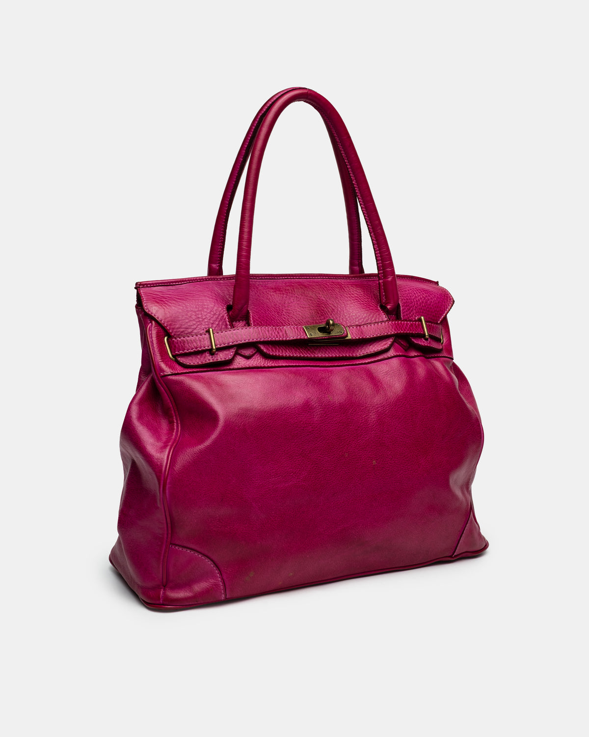 Washed Slouchy Calf-Leather Shoulder Bag in Raspberry