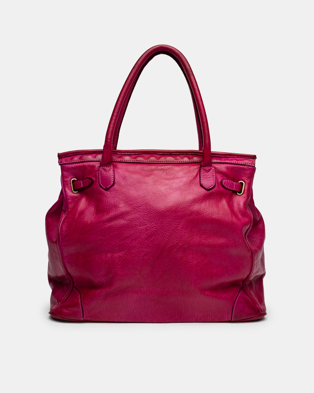 Washed Slouchy Calf-Leather Shoulder Bag in Raspberry