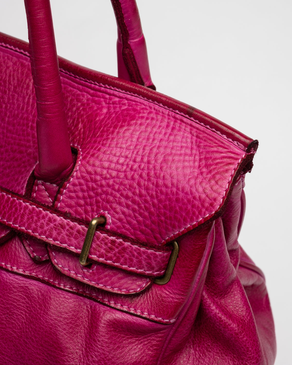 Washed Slouchy Calf-Leather Shoulder Bag in Raspberry