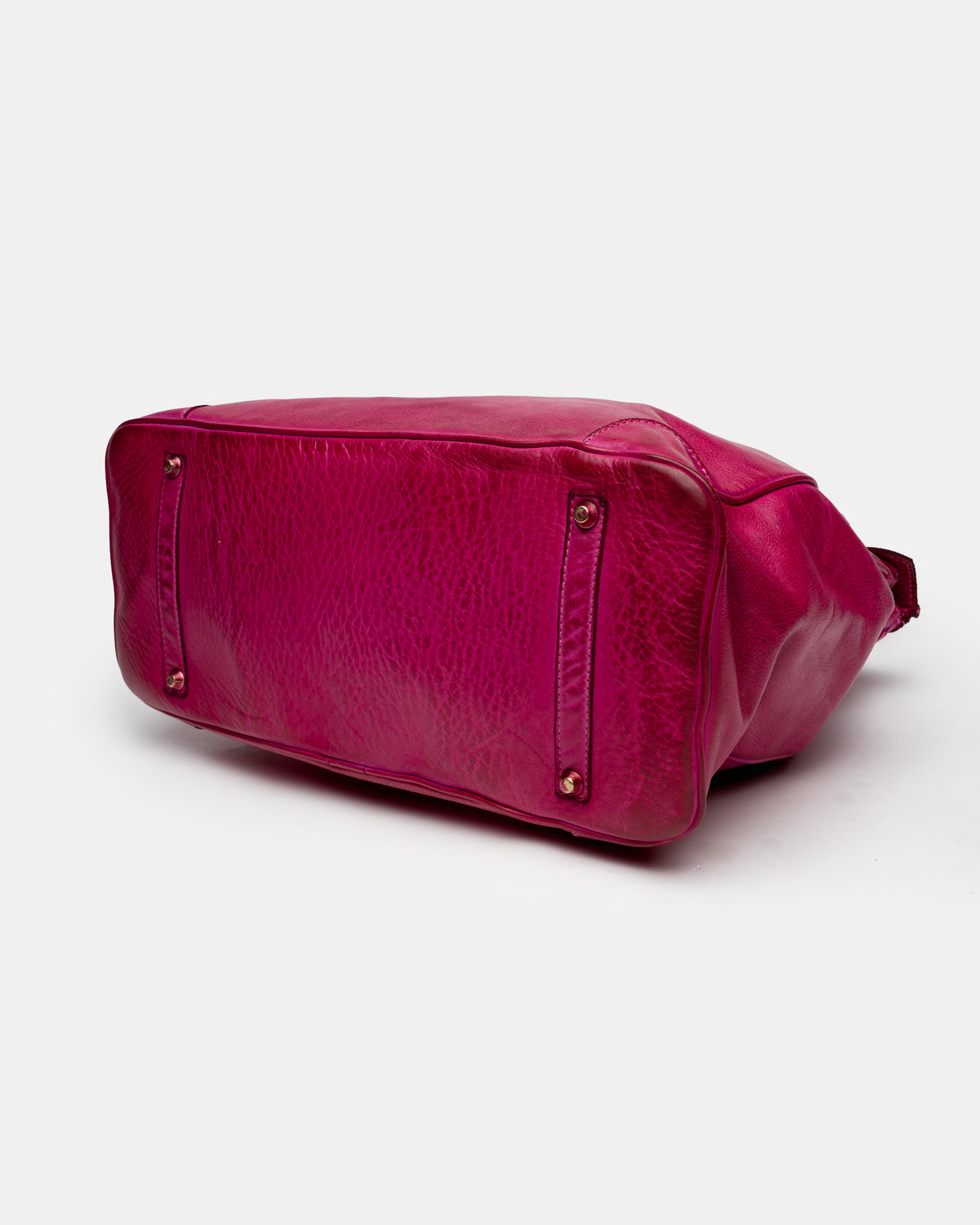 Washed Slouchy Calf-Leather Shoulder Bag in Raspberry
