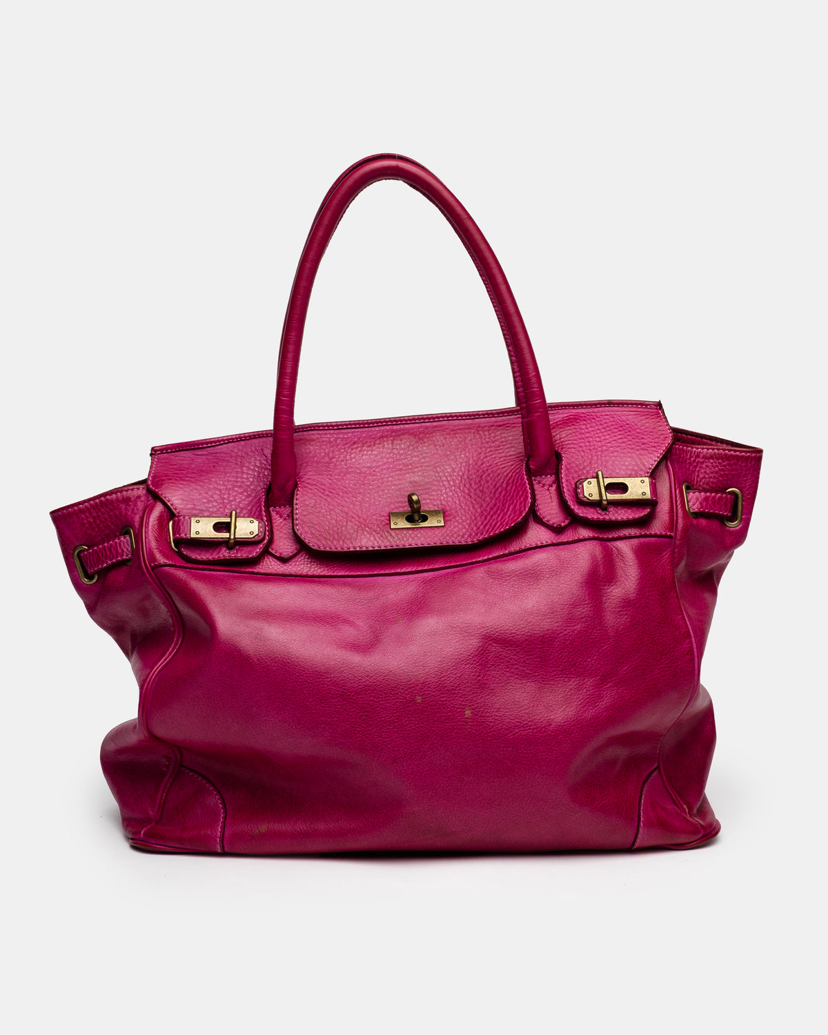Washed Slouchy Calf-Leather Shoulder Bag in Raspberry
