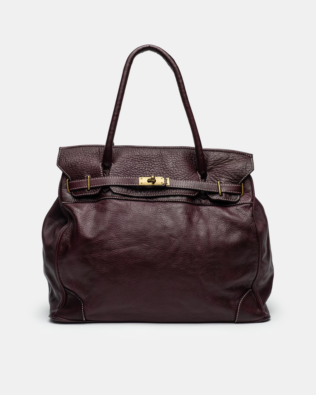 Washed Slouchy Calf Bag in Aubergine