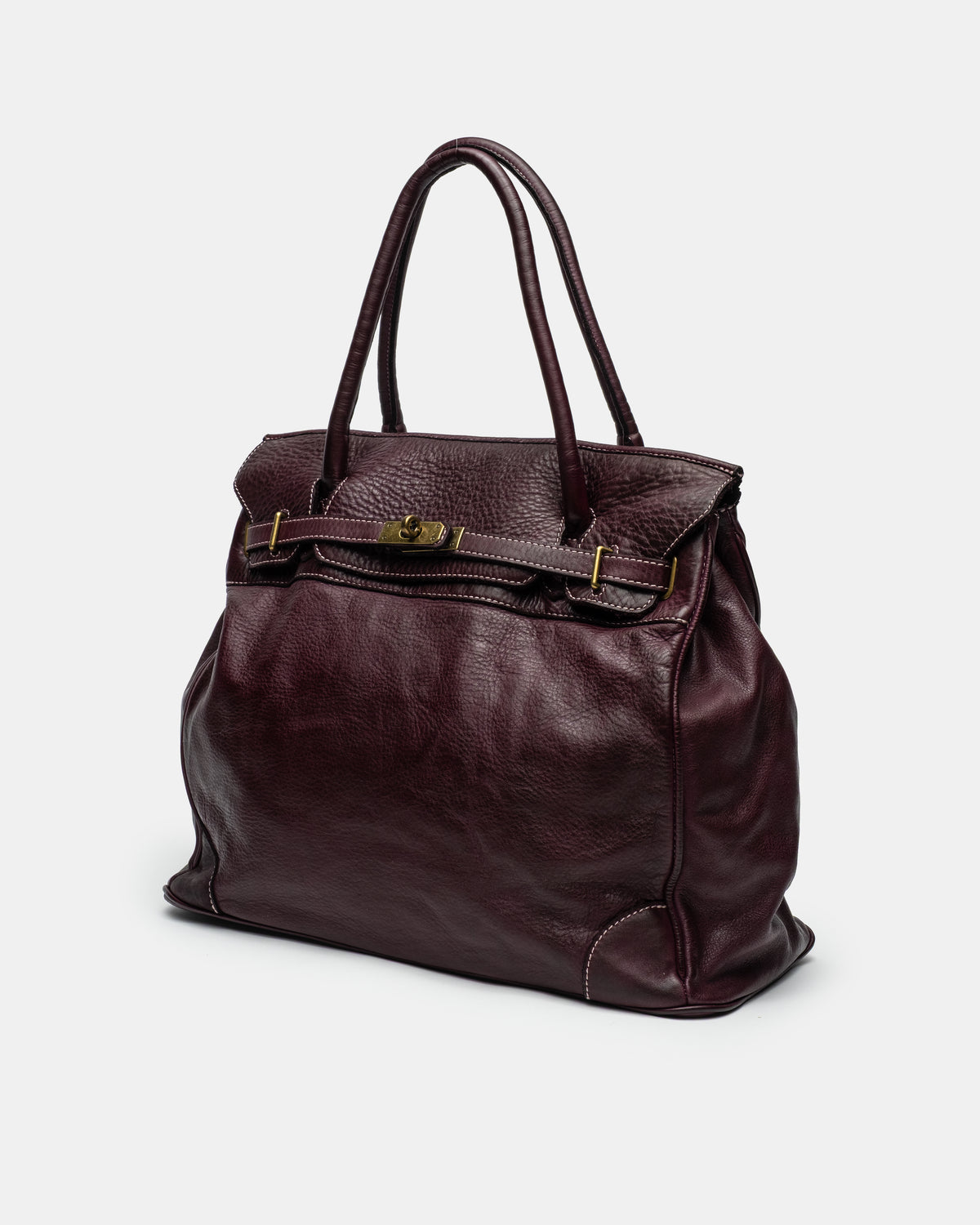 Washed Slouchy Calf Bag in Aubergine